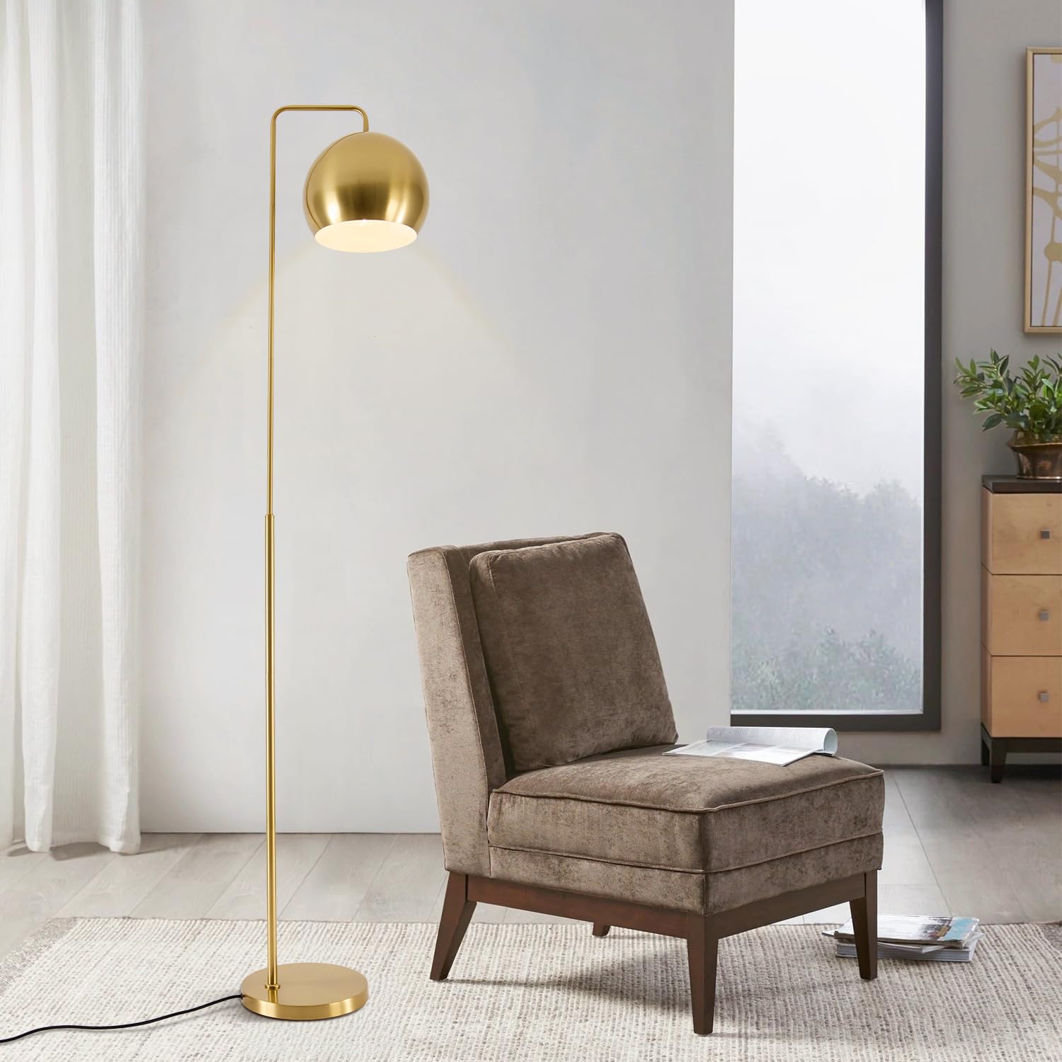 Lighting Contemporary Gradient Gold Floor Lamp Glass Globe LED Standing Light Mid Century Tall Pole Standing Accent Lighting for Office Living Room Bedroom (9.8”-Large)