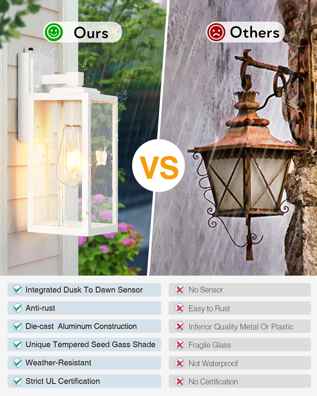 Gold Outdoor Wall Light Dusk to Dawn Sensor, Exterior Wall Mount Sconces Lanterns Fixture for House, Golden Waterproof Aluminum Outside Wall Lamps for Patio, Porch Lighting for Garage Entryway