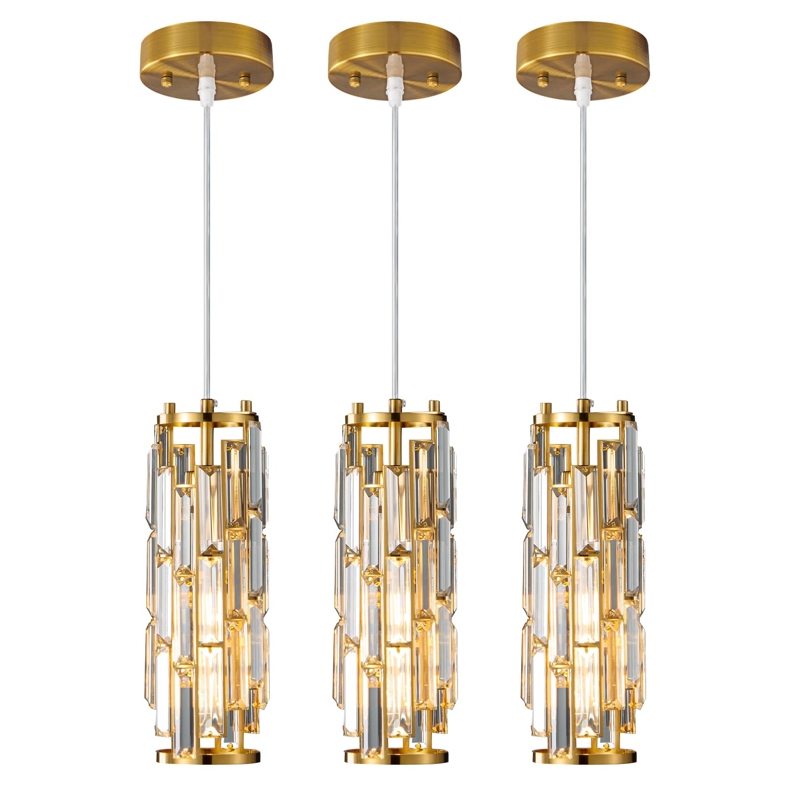 LMQNINE Pendant Lighting Modern Pendant Light, Mini Crystal Chandeliers,Adjustable Pendant Light Fixture for Kitchen Island Dinning Room Bedroom (Gold, 3-Light)