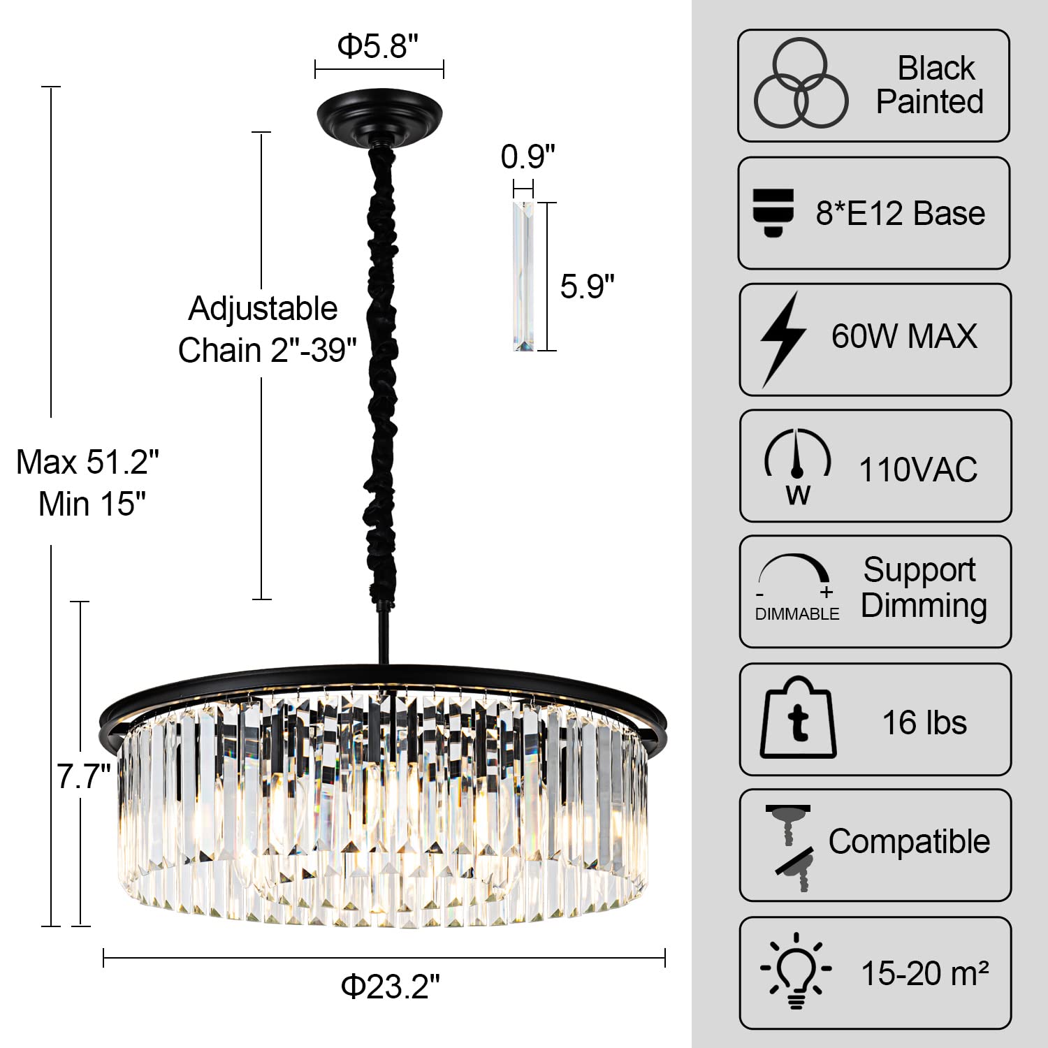 23" 8-Light Modern Crystal Chandelier Light Fixtures 2 Rings Gold Luxury Chandeliers for Dining Room Round Hanging Pendant Lighting for Living Room Kitchen Entryway Bedroom