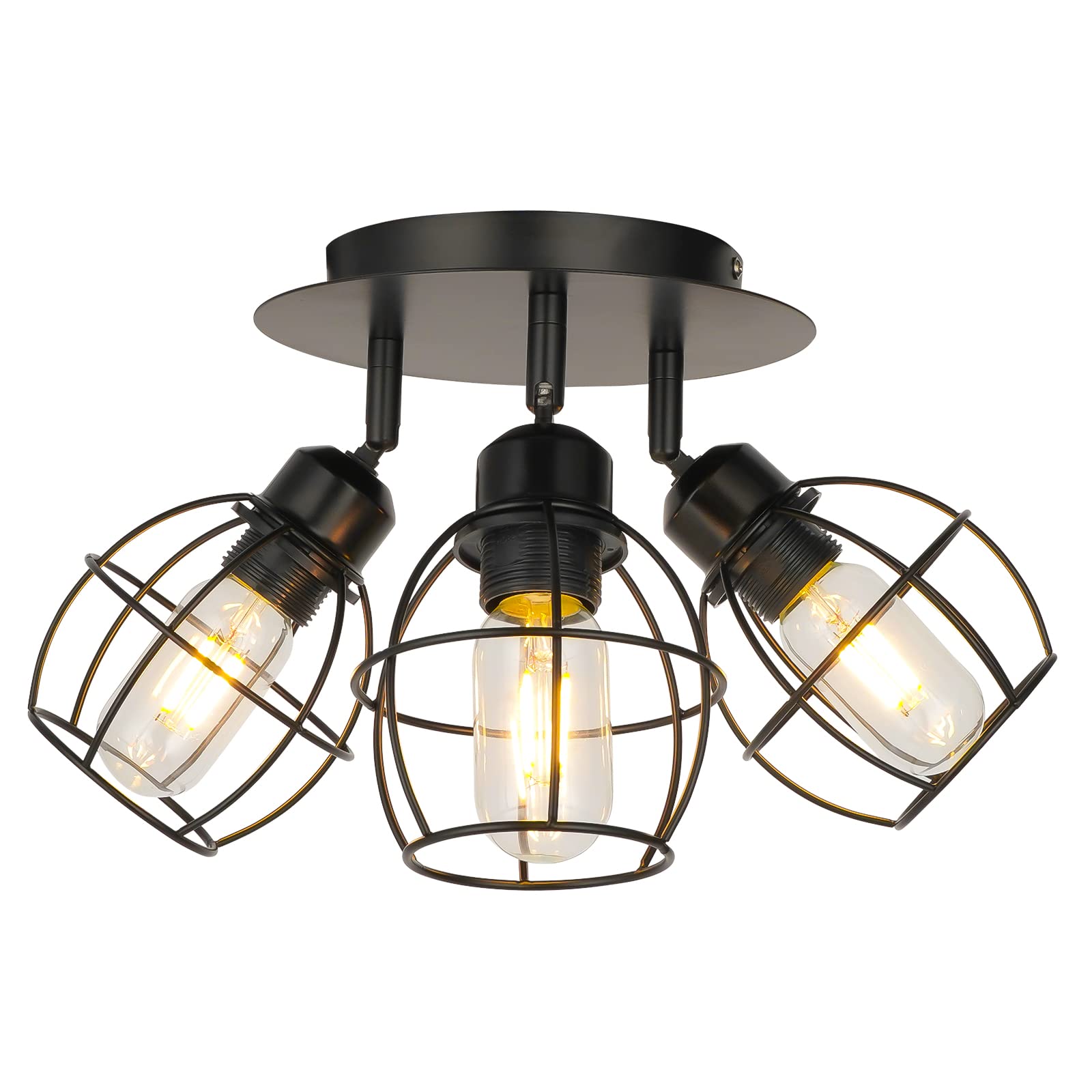 Semi Flush Mount Ceiling Light - Black Light Fixture Hallway Light Fixtures Ceiling Metal Cage Ceiling Light Fixtures Farmhouse Lighting for Porch Kitchen Bedroom Laundry Room Entryway