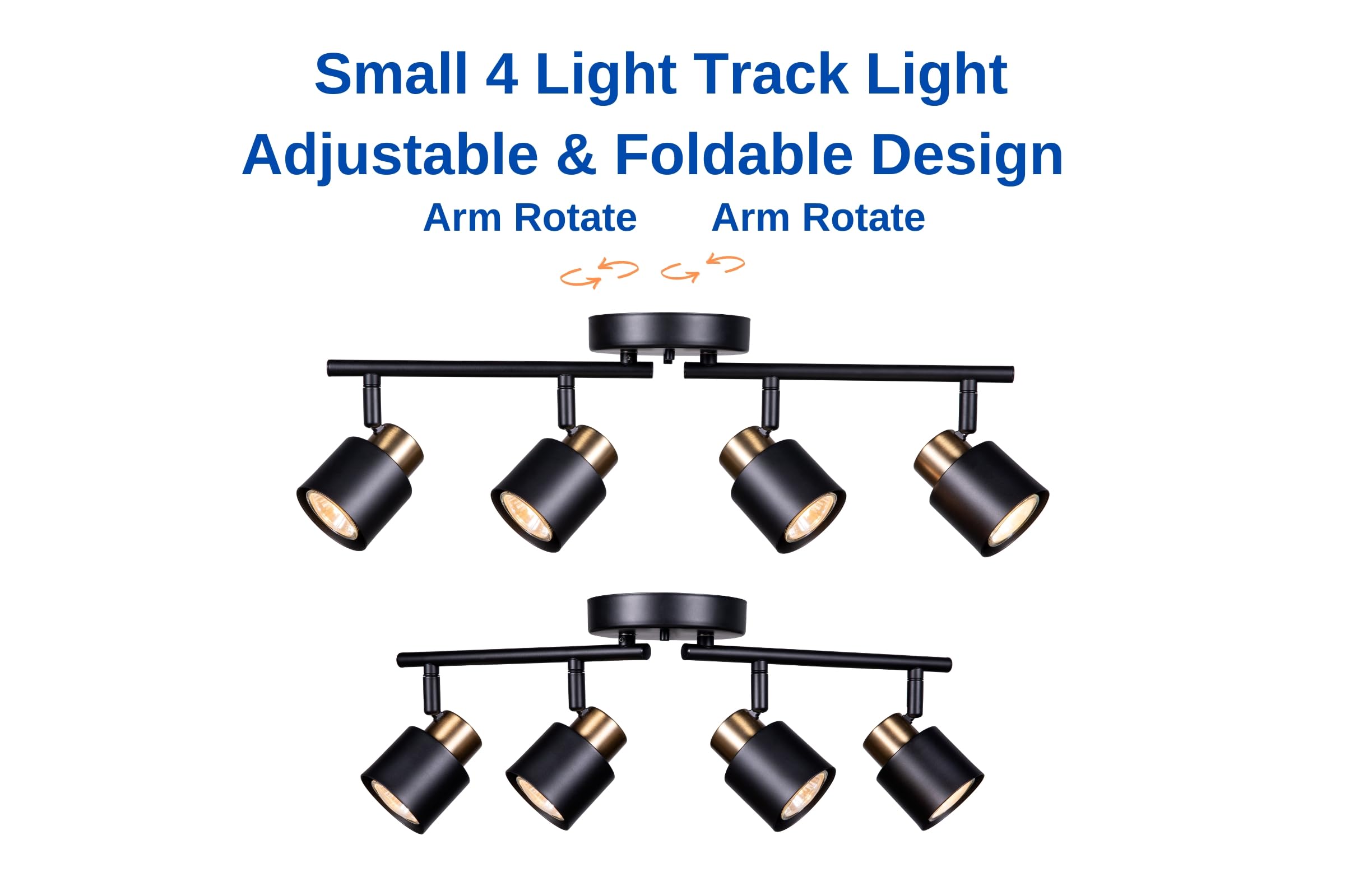 4 Light Track Lighting Kit, Matt Black Brass Finish Adjustable with Moden Flush Mount Ceiling Spotlight for Kitchen,Living Room,Home Improvement