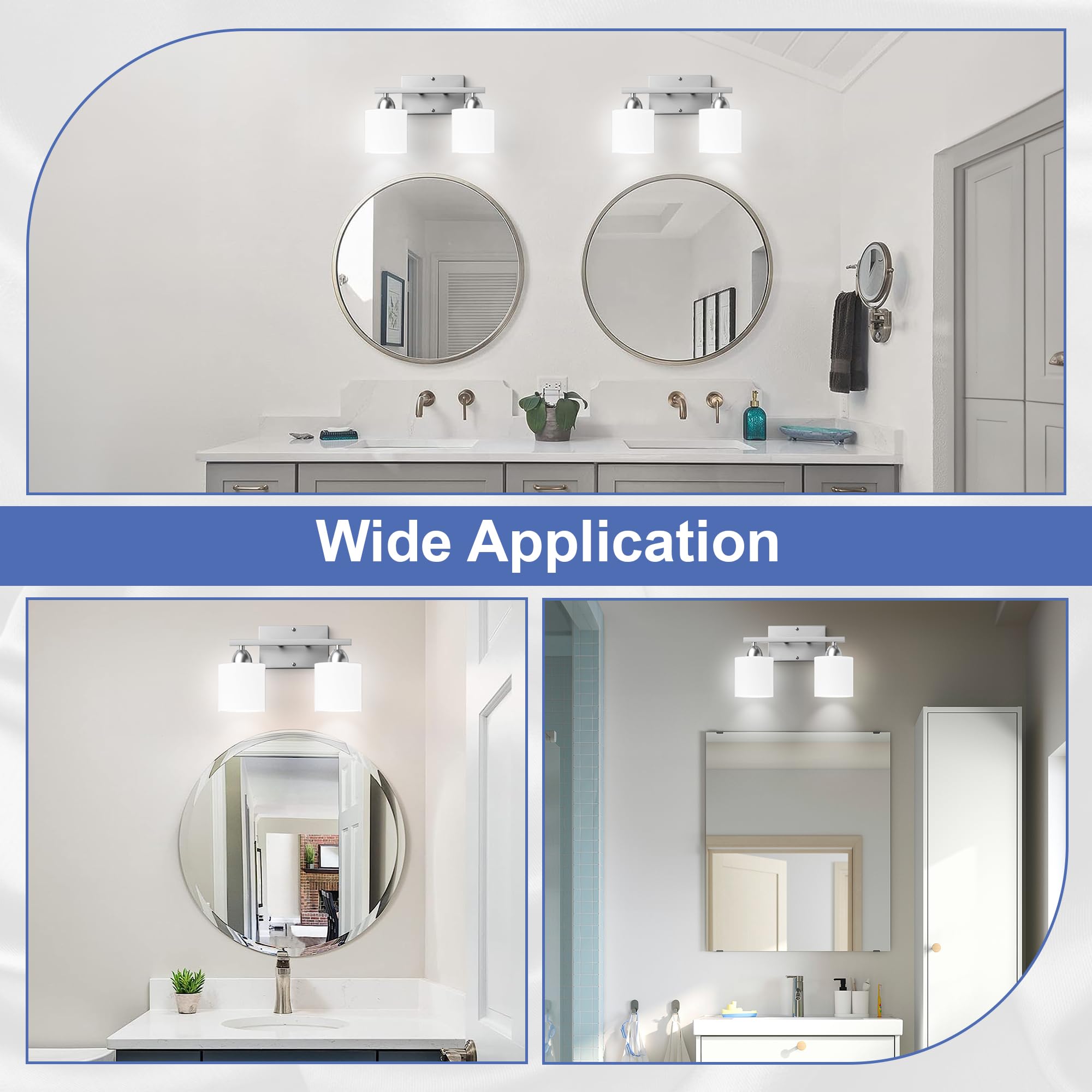 Bathroom Lighting Fixtures Over Mirror Brushed Nickel, Anti-Rust 3-Light Bathroom Vanity Lights, Modern 18Inches Wall Sconces E26 Base, Milky White Glass Shades, Bulbs Not Included