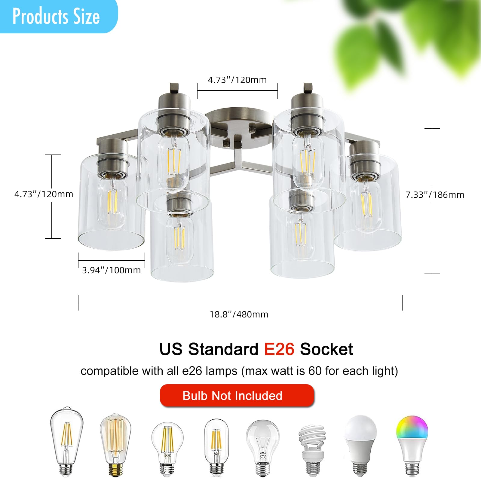 6 Light Semi Flush Mount Ceiling Light, Kitchen Lighting Fixtures Ceiling, Industrial Black Ceiling Light Fixtures with Clear Glass Shade for Hallway, Foyer, Farmhouse, Bedroom, Living Room