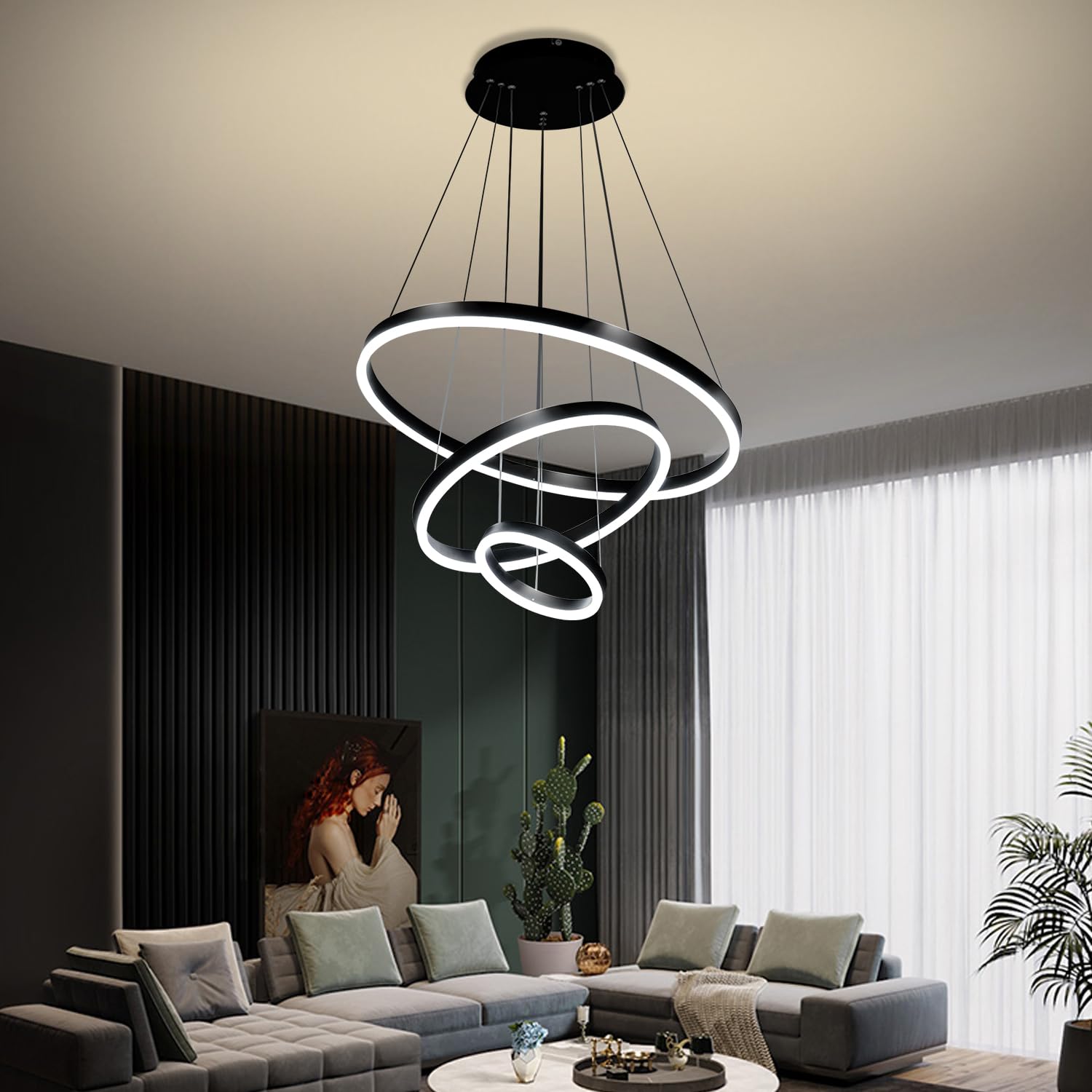 Dimmable Modern LED Chandelier for Kitchen Island Round Pendant Light, Flush Mount Modern Simple Irregular Ring Pendant Light Fixture for Bedroom, Living Room, Dining Room, 4000K(15W)…