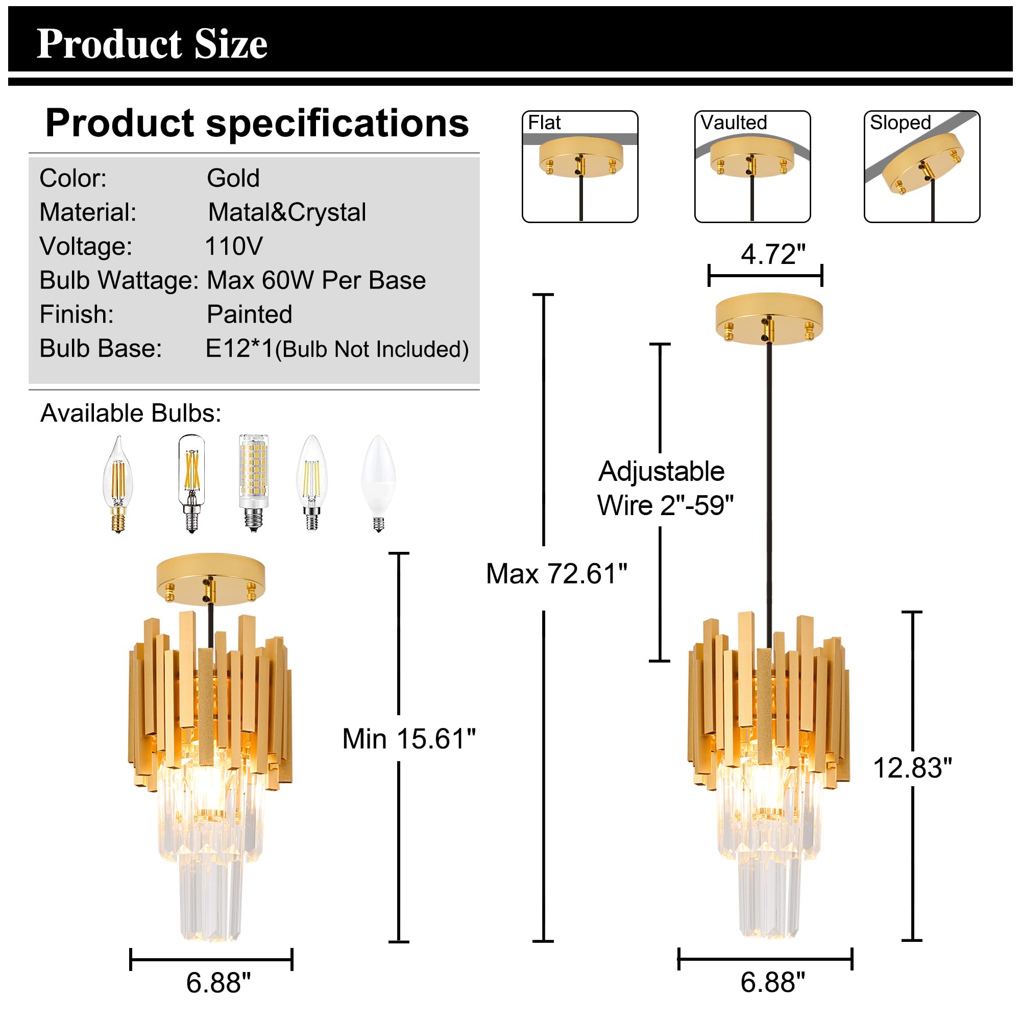 Gold Crystal Pendant Light Mini Modern Luxury Crystal Pendant Light Perfect for Dining Room, Bedroom, Kitchen, Living Room 3-Pack