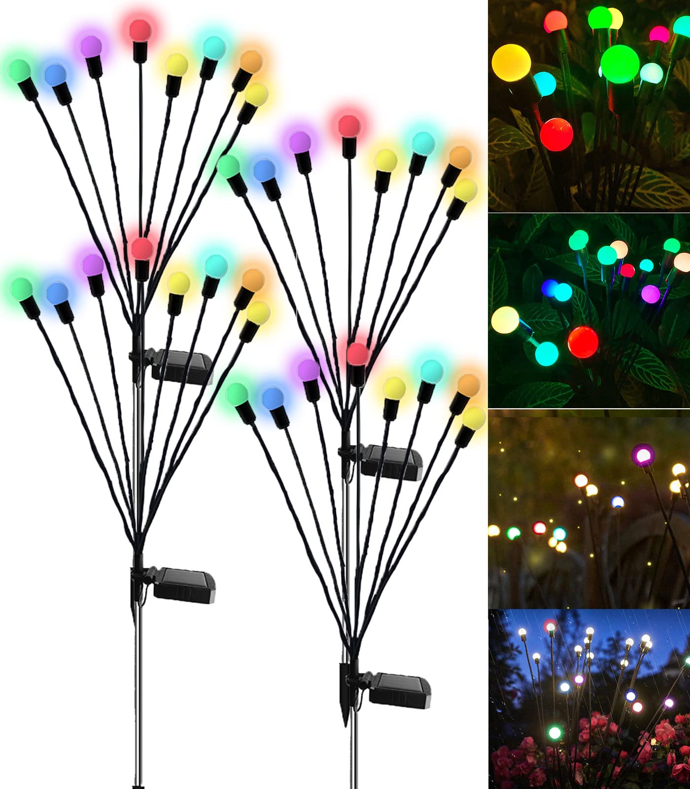 8LED Solar Powered Firefly Lights,Outdoor Waterproof,Starburst Swaying Solar Lights, Garden Lights for Path Landscape Outdoor Decorative Lights White Warm 4Pack