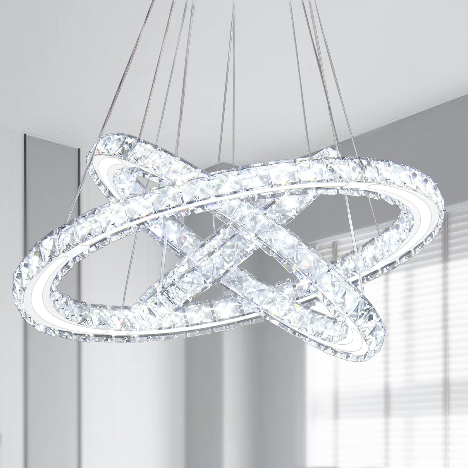 Modern LED Chandeliers Crystal Chandeliers Ceiling Light Three Rings Pendant Light with Acrylic for Bedroom Dinning Room Hallway(Warm White 30/40/50)