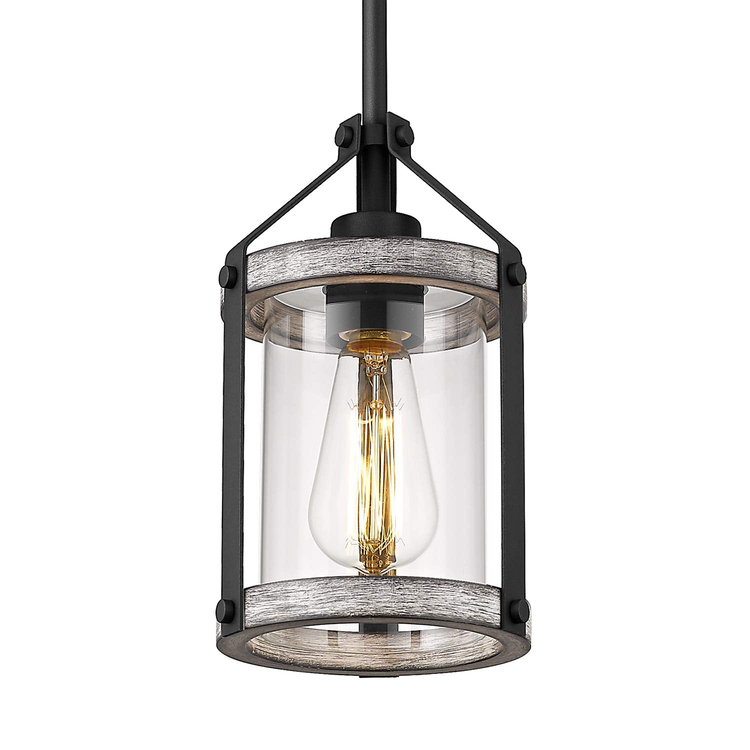 Pendant Light Fixtures, Farmhouse Wood and Glass Pendant Lighting for Kitchen Island, Rustic Length Adjustable MD89437