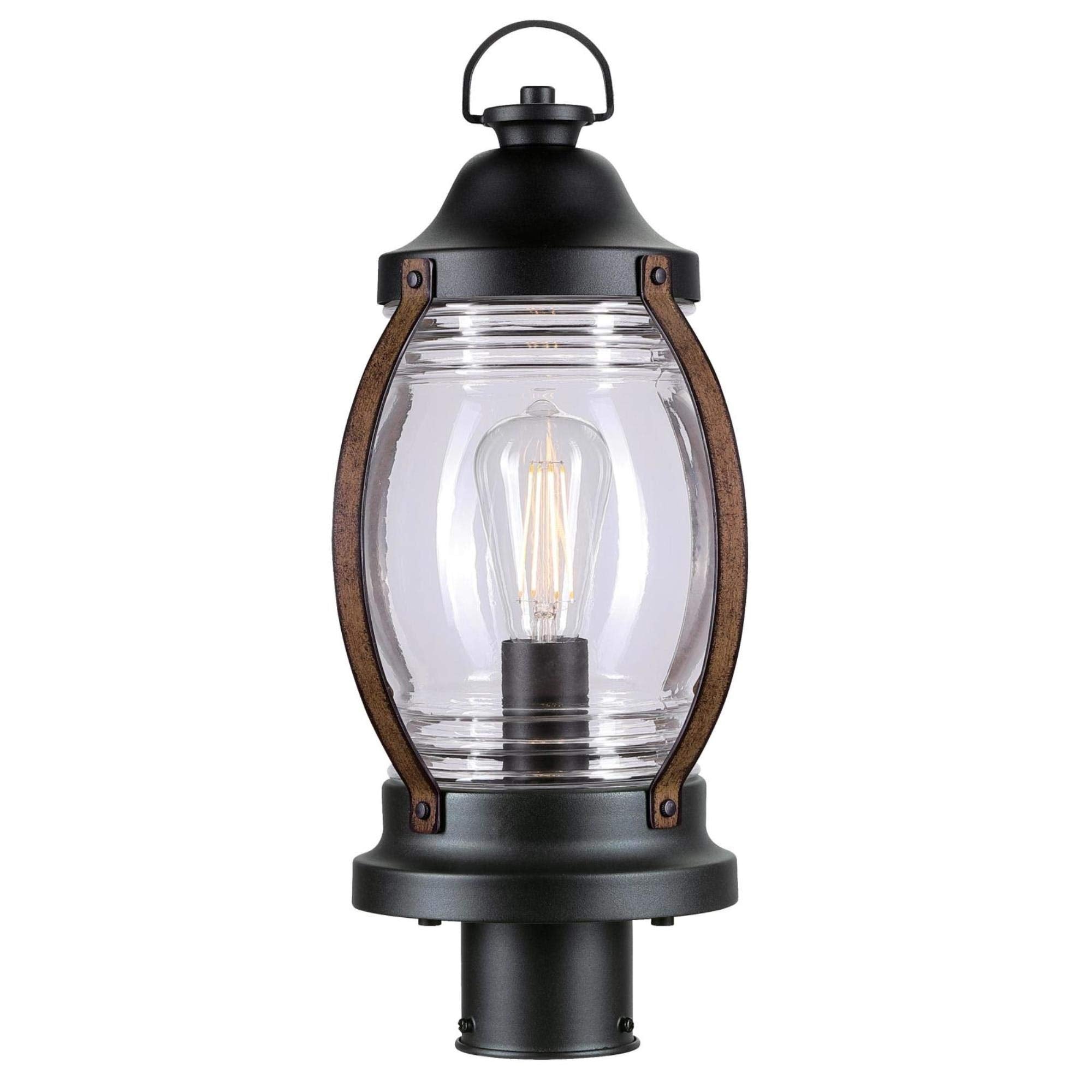 Canyon One-Light Outdoor Wall Fixture, Textured Black and Barnwood Finish with Clear Glass