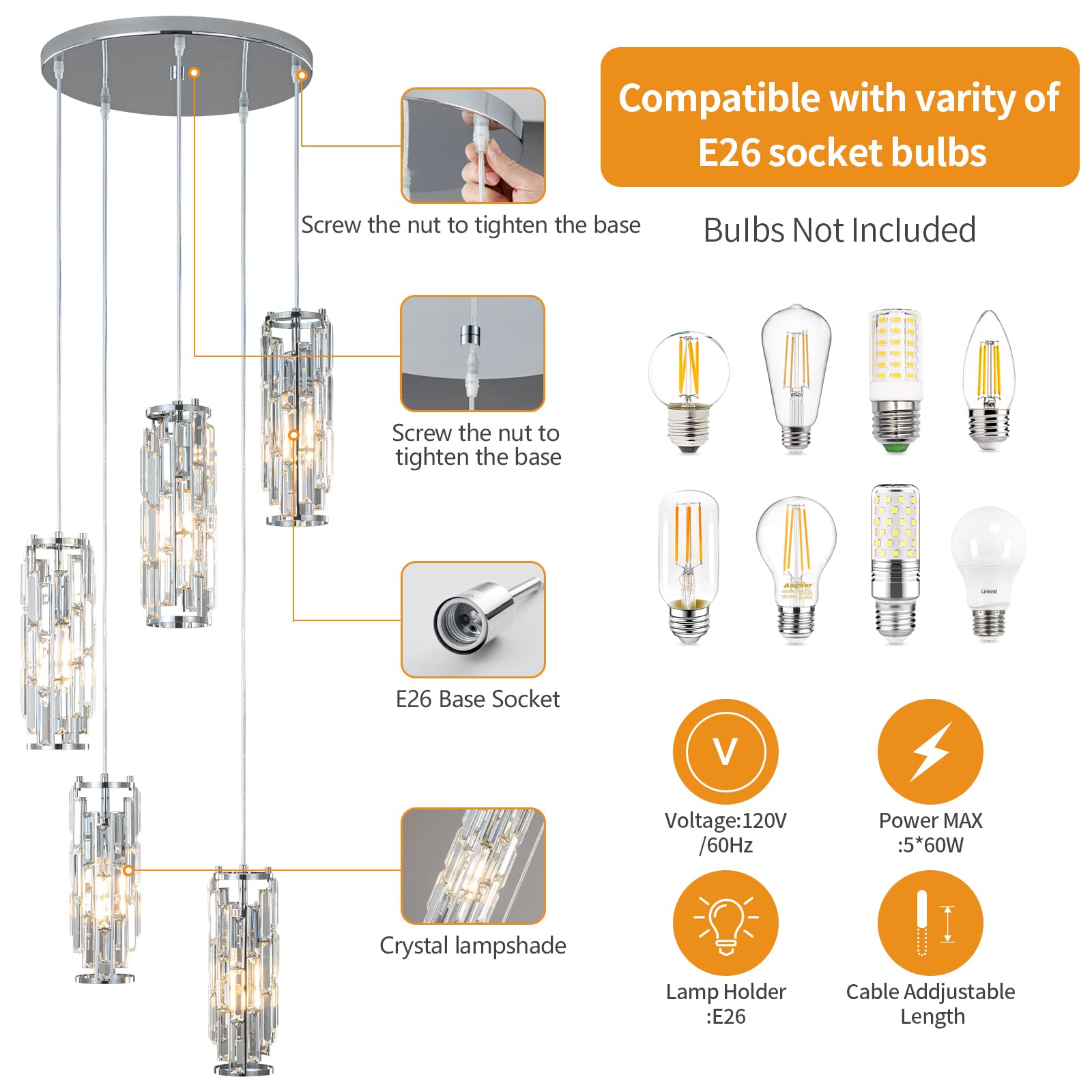 LMQNINE Pendant Lighting Modern Pendant Light, Mini Crystal Chandeliers,Adjustable Pendant Light Fixture for Kitchen Island Dinning Room Bedroom (Gold, 3-Light)