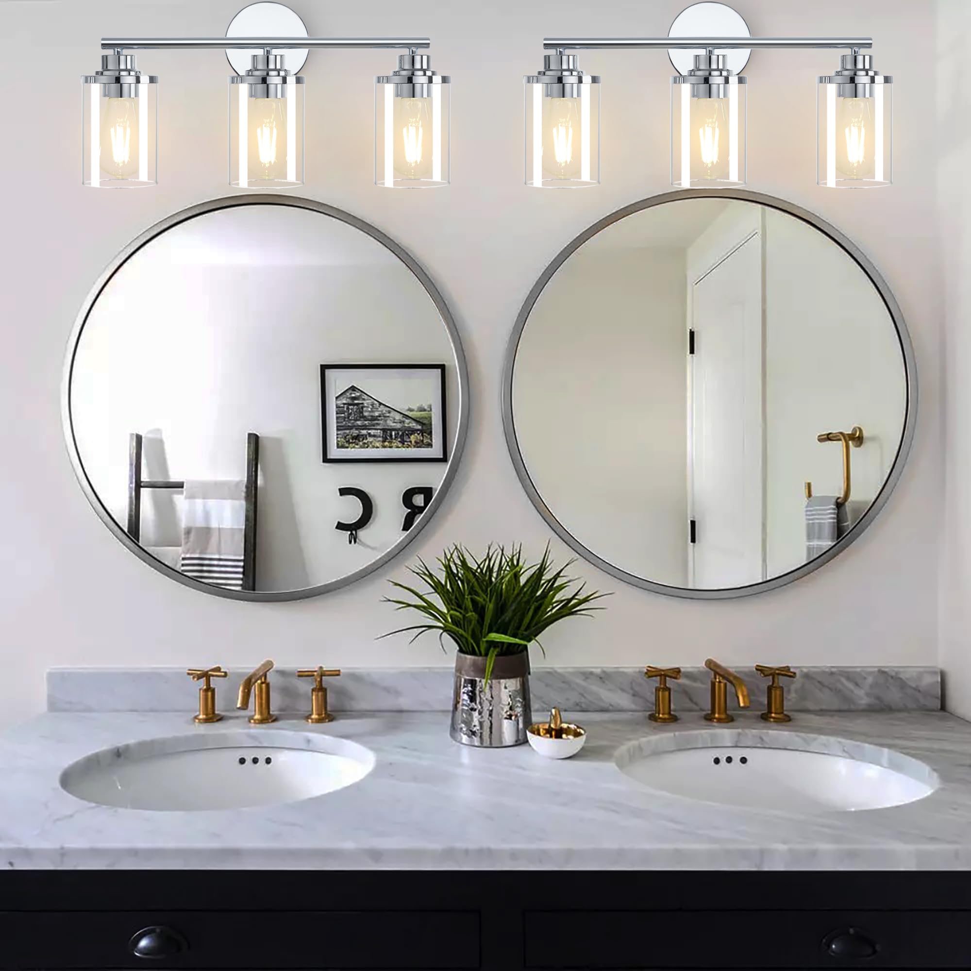 Bathroom Light Fixtures,Vanity Lights,Gold Bathroom Lights Over Mirror,Brushed Gold Vanity Light for Bathroom,20'' Brass Gold 3-Light Modern Bathroom Sconce