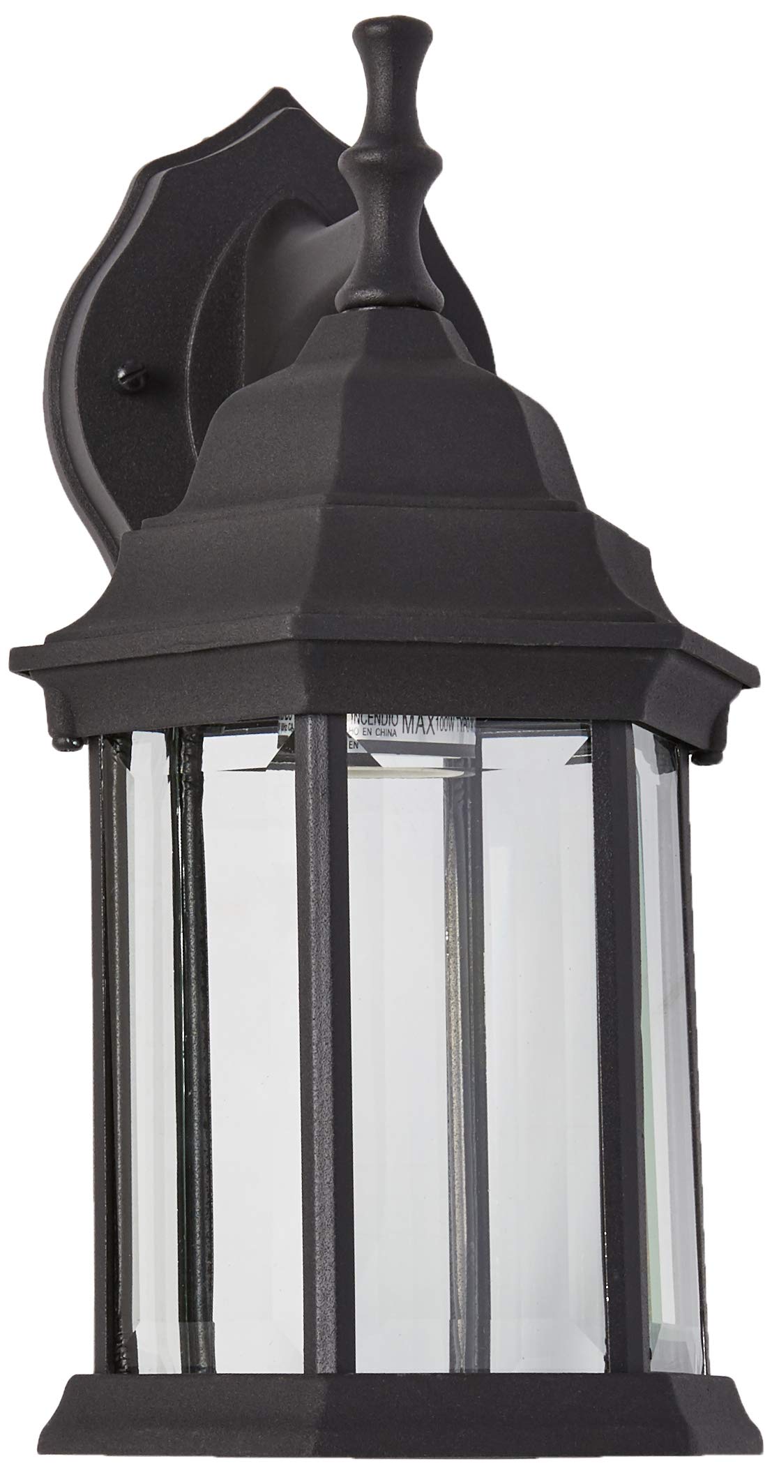 One-Light Exterior Wall Lantern, Textured White Finish on Cast Aluminum with Clear Beveled Glass Panels