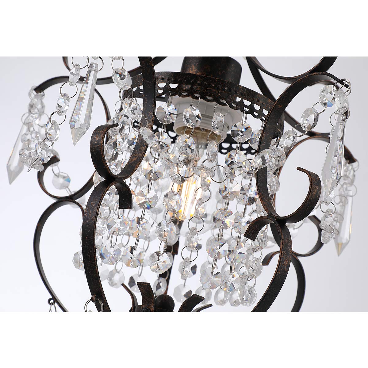 Mini Chandelier White Crystal Chandelier 1 Light Elegant Chandelier Crystal Iron Ceiling Light Fixture for Bedroom,Farmhouse,Foyer