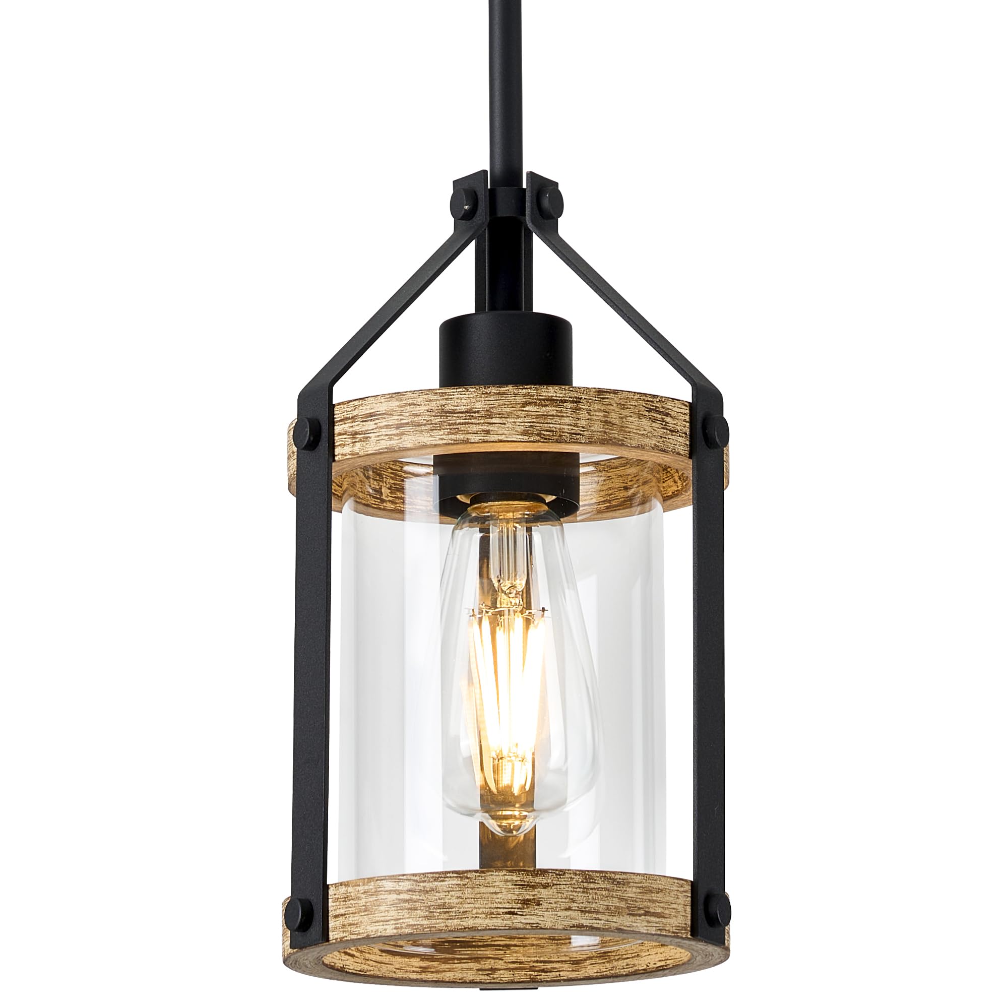 Pendant Light Fixtures, Farmhouse Wood and Glass Pendant Lighting for Kitchen Island, Rustic Length Adjustable MD89437