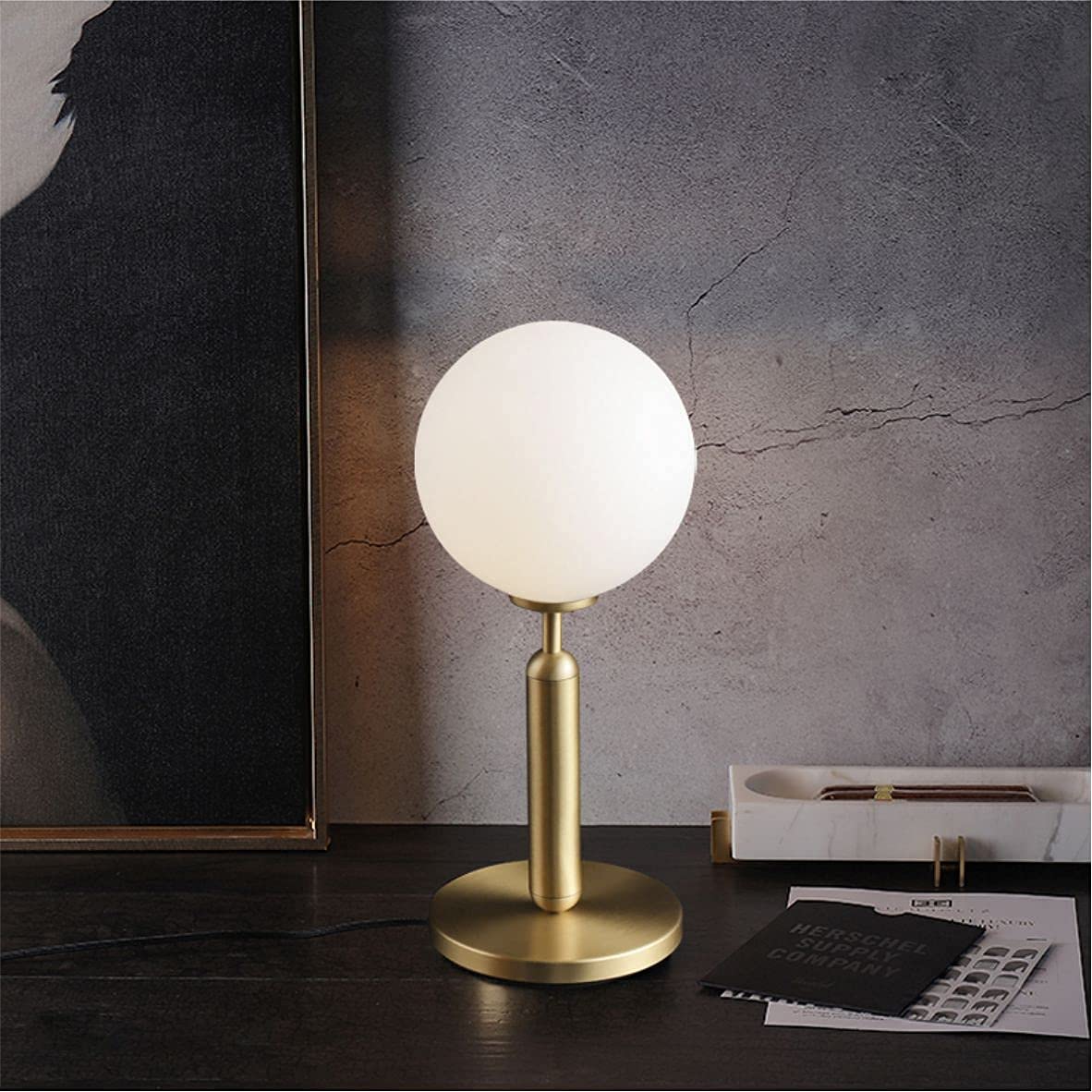 Modern Bedside Night Lamp Mini Gold Table Light Metal Brass Finished Bedside Desk Lamp with Milky White Shade for Living Room Bedroom (Bronze, Oval)