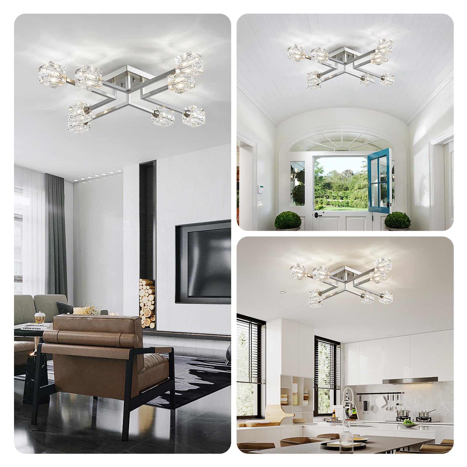 8-Light Semi Flush Mount Ceiling Light Fixture Modern Antique Gold Sputnik Chandeliers Fashion Lighting for Bedroom Dining Room Farmhouse Kitchen Office