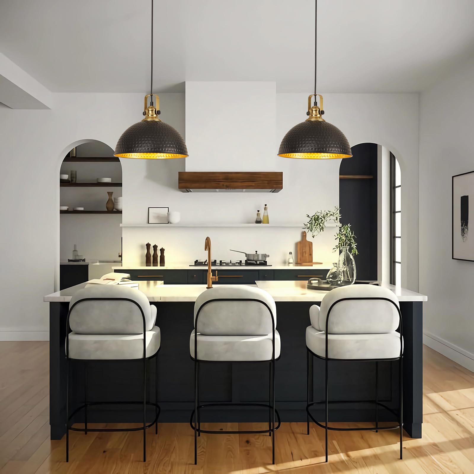 Black Pendant Lights Kitchen Island Industrial Pendant Light Fixtures Dome Kitchen Island Lights Metal Shade Modern Pendant Lighting for Bar Farmhouse Dining Room Bedroom Hallway（3 Packs）