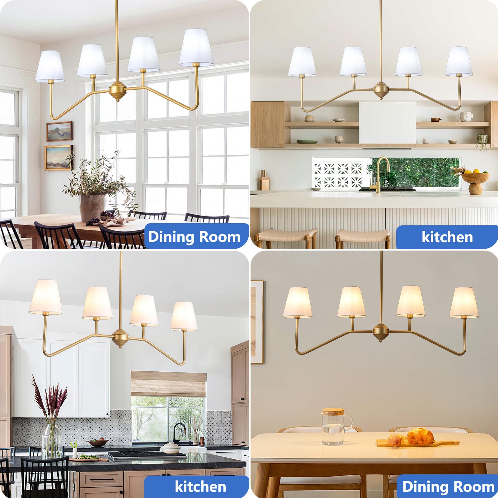 30.5" 5 Arms Gold Chandelier, 5 Lights Kitchen Island Lighting with White Fabric Shade,Dining Room Light Fixture for Hallway Entryway Foyer Living Room，E12.