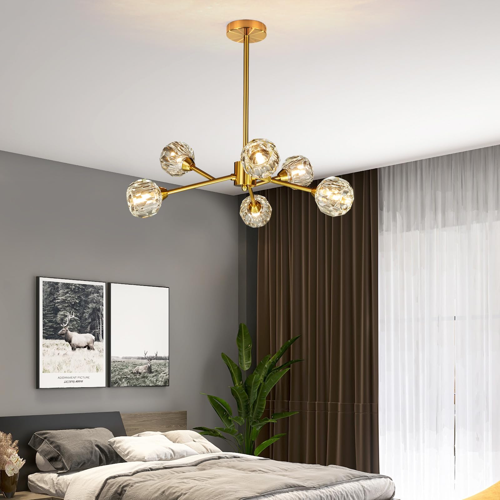 Sputnik Chandeliers for Dining Room Light Fixture, Modern Crystal Chandeliers, 9 Lights Gold Chandelier for Living Room Bedroom, Dining Room Chandelier Over Table, Kitchen Light Fixtures