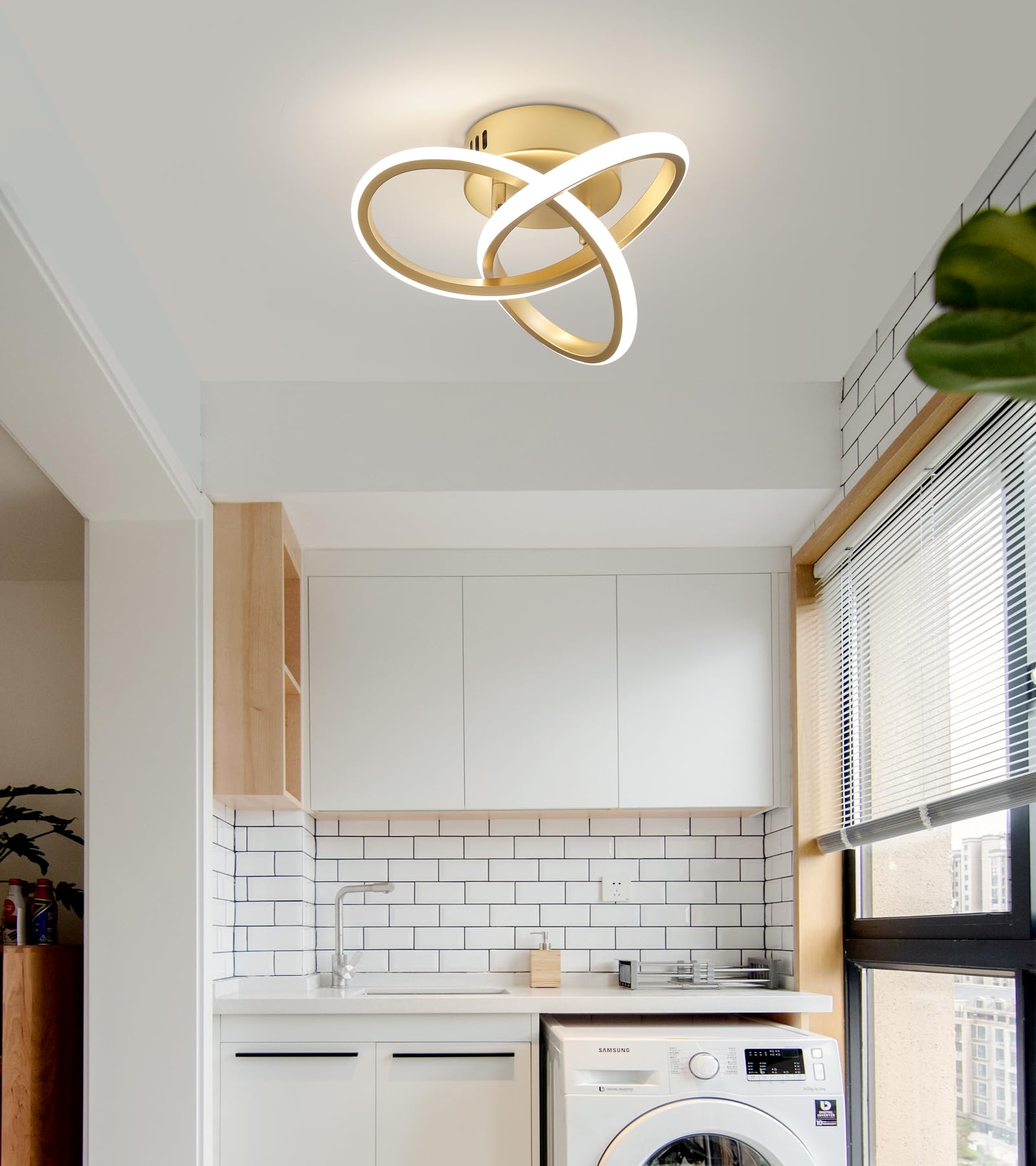 Modern LED Ceiling Light Fixtures Gold Semi Flush Mount Ceiling Lamp Hallway Lights for Bedroom Bathroom Entryway Closet Balcony Stair Laundry Room Curved Design