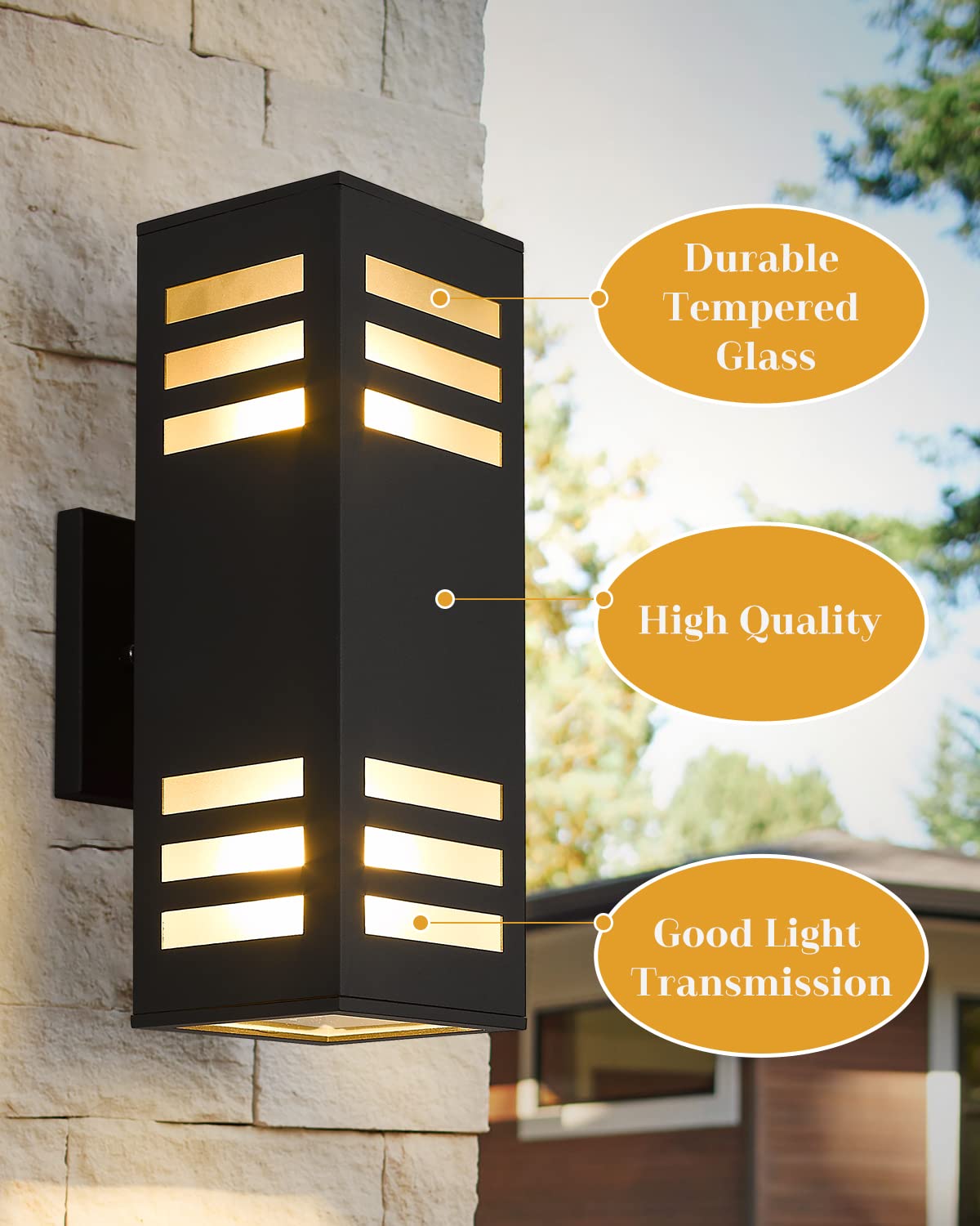 harriet Outdoor Wall Lights, Modern Outdoor Wall Sconces Aluminum Waterproof, 13" Rectangular Porch Light Up and Down Lighting for Outdoor Wall Mount, Black