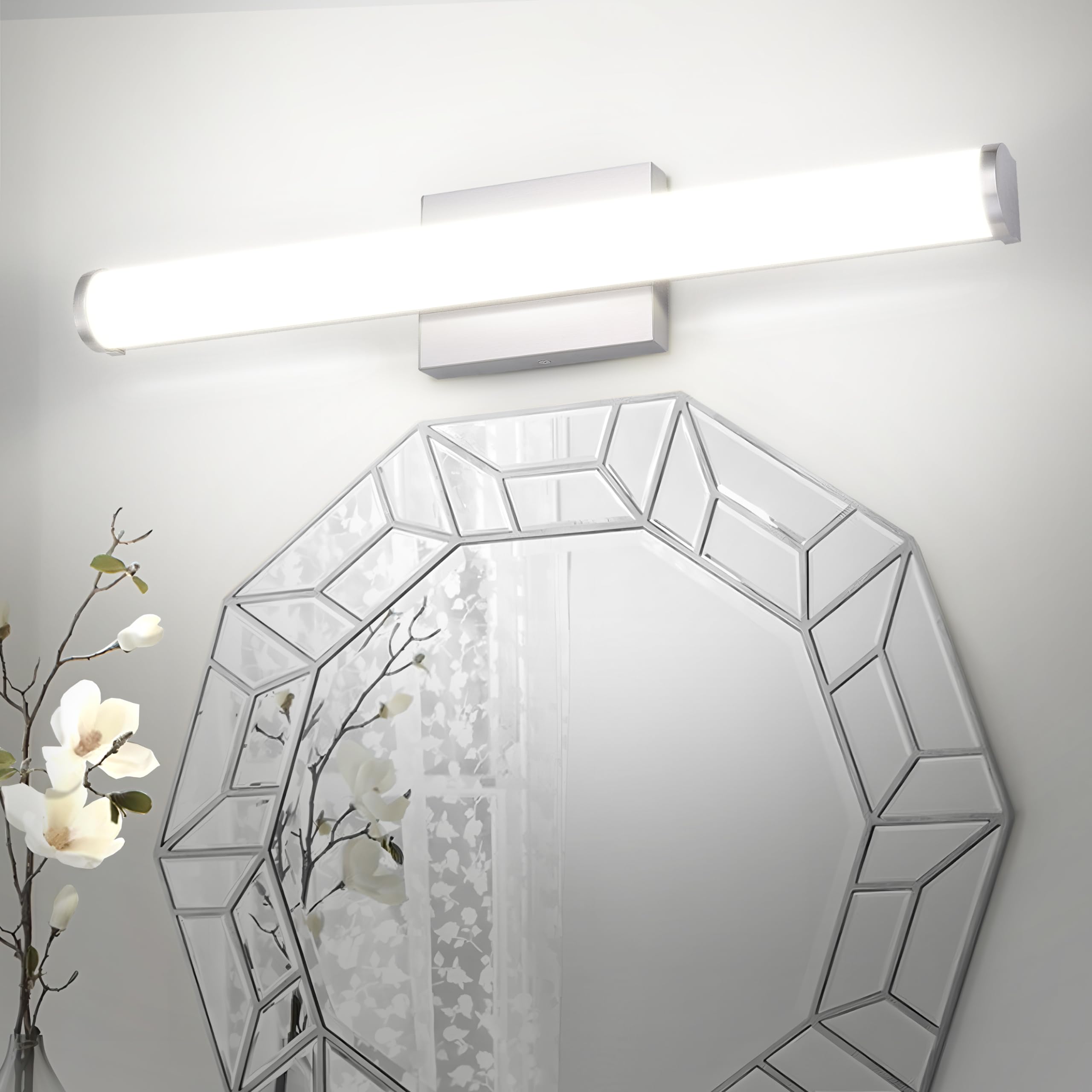 LED 18 Inch Wall Mount Vanity Lighting Fixture | 20W 1500LM 3000K-5000K 120V | 3CCT, Dimmable, Energy Star, ETL Listed | Bathroom Linear Light Bar, Long Tube Bath Sconce | Nickel