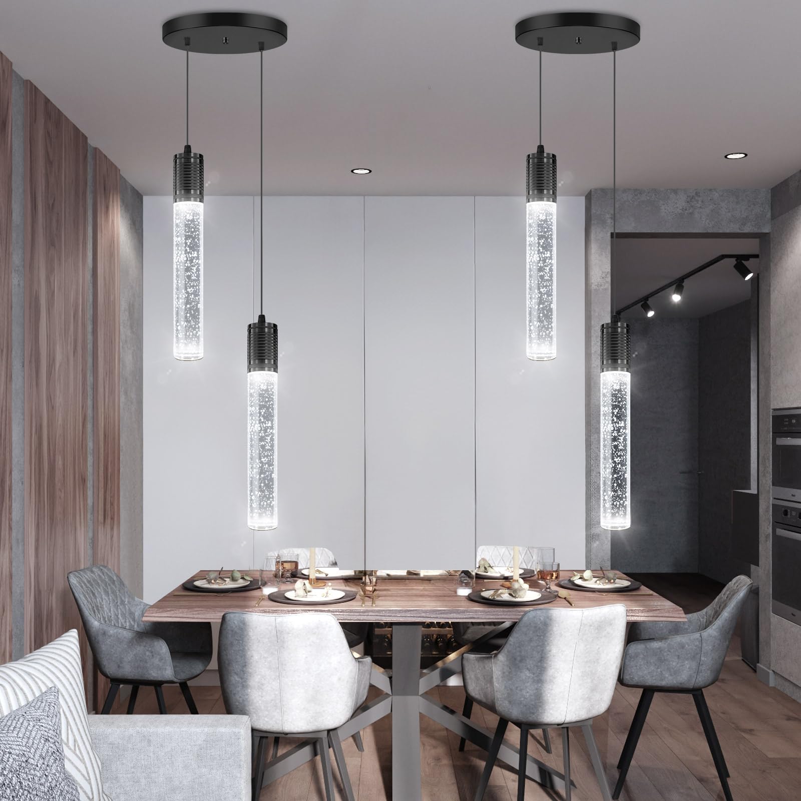 3 Lights Independent Kitchen Island Dining Room Light Pendant Light Fixtures Bubble Crystal Chandeliers Modern Kitchen Island Lighting Chandeliers Fixtures LED Lampara, 6000K LED Bulbs Included