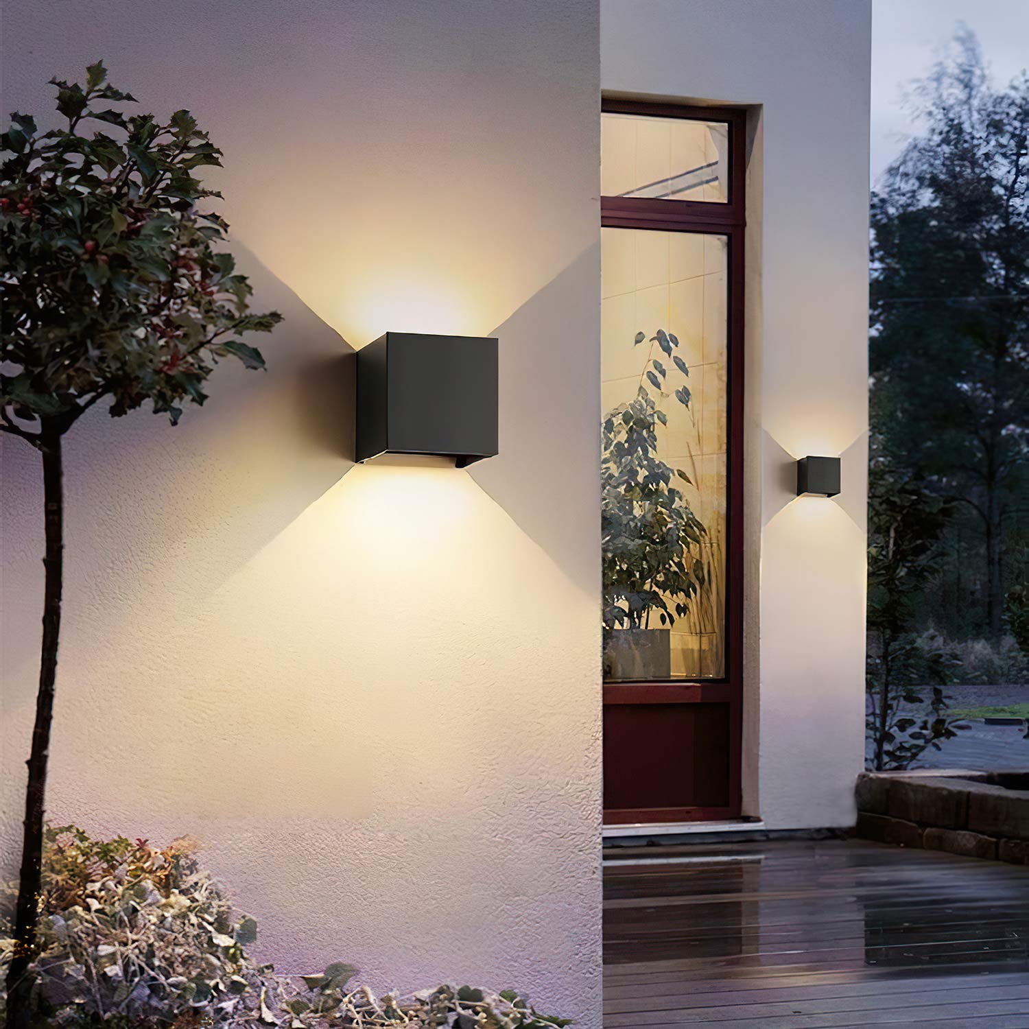 LANFU LED Aluminum Waterproof Outdoor Wall Sconce, Outdoor Wall Light 6W 100-277V 3000K Outdoor Cube Square Wall Light Warm Light 2 LEDs Black 6W Outside Wall Lights for House Patio