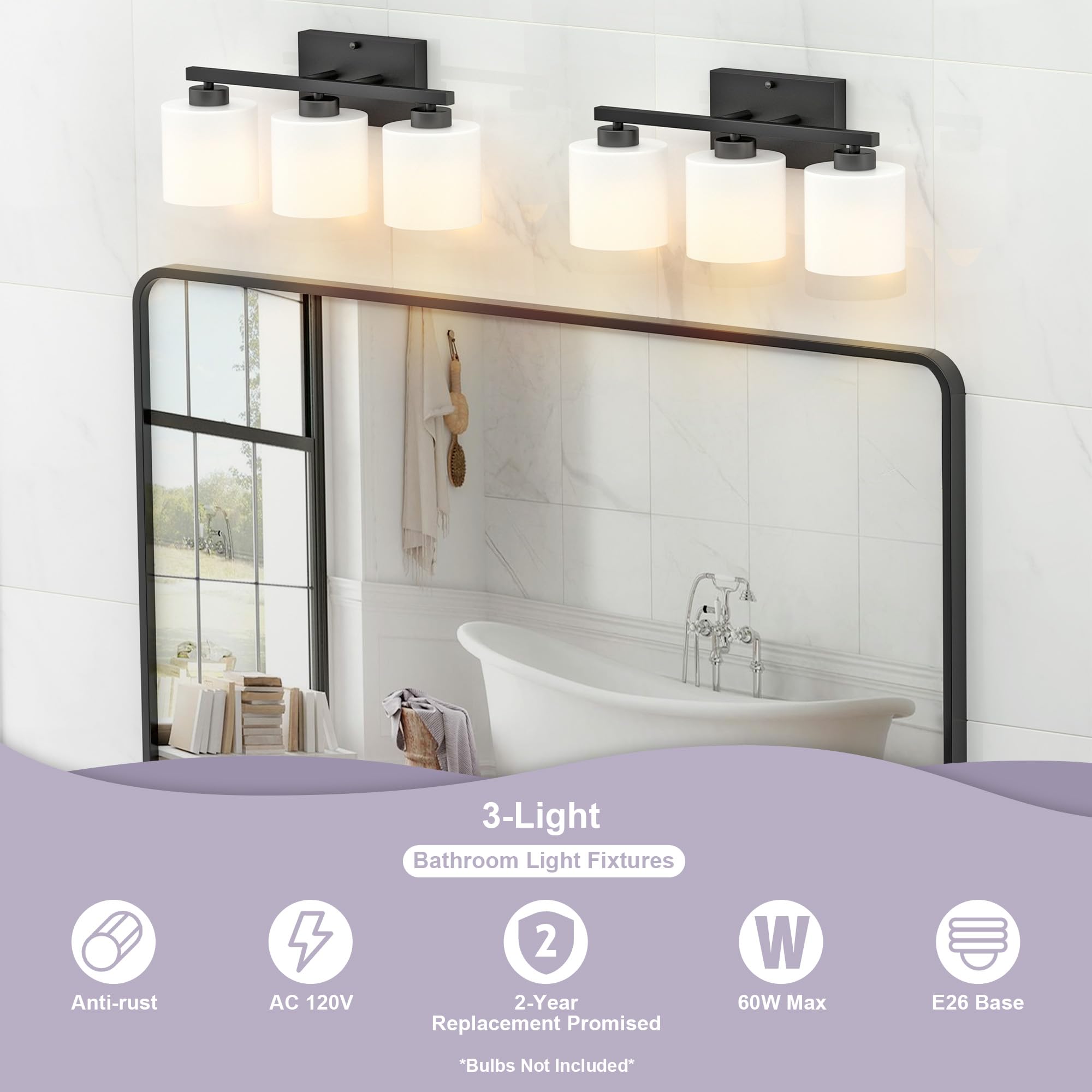 Honesorn Bathroom Light Fixtures 4-Light, Matte Black Bathroom Vanity Light Over Mirror, Modern Vanity Lights for Bathroom with Frosted Shade & Anti-Rust Nickel Finished, E26 Base Vanity Lighting