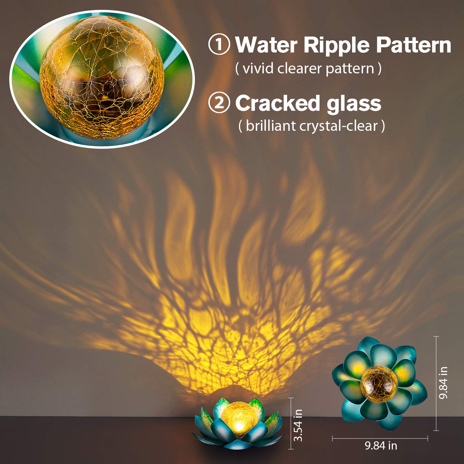 Solar Light Outdoor Waterproof Garden Light Metal Glass Decorative LED Lotus Flower Table Lamp