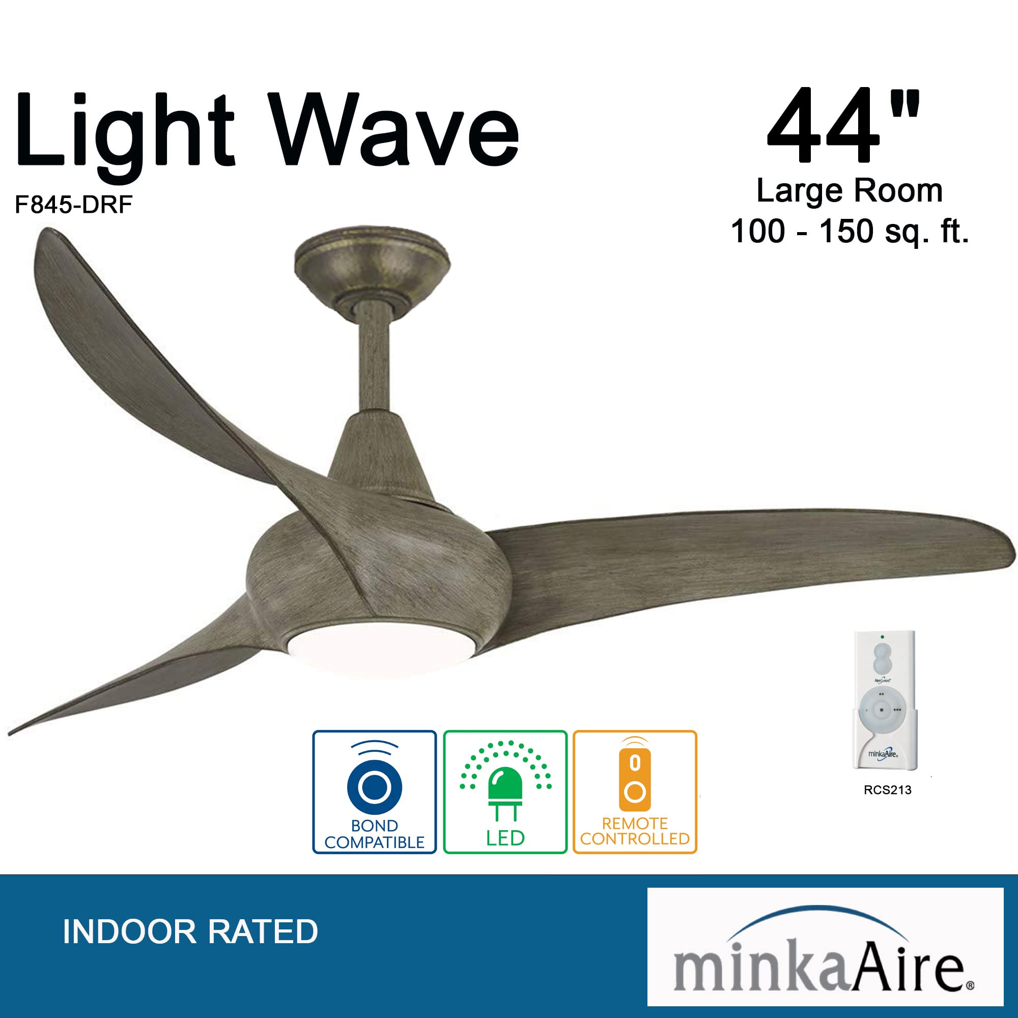 44" Ceiling Fan with LED Light and Remote Control in Silver Finish