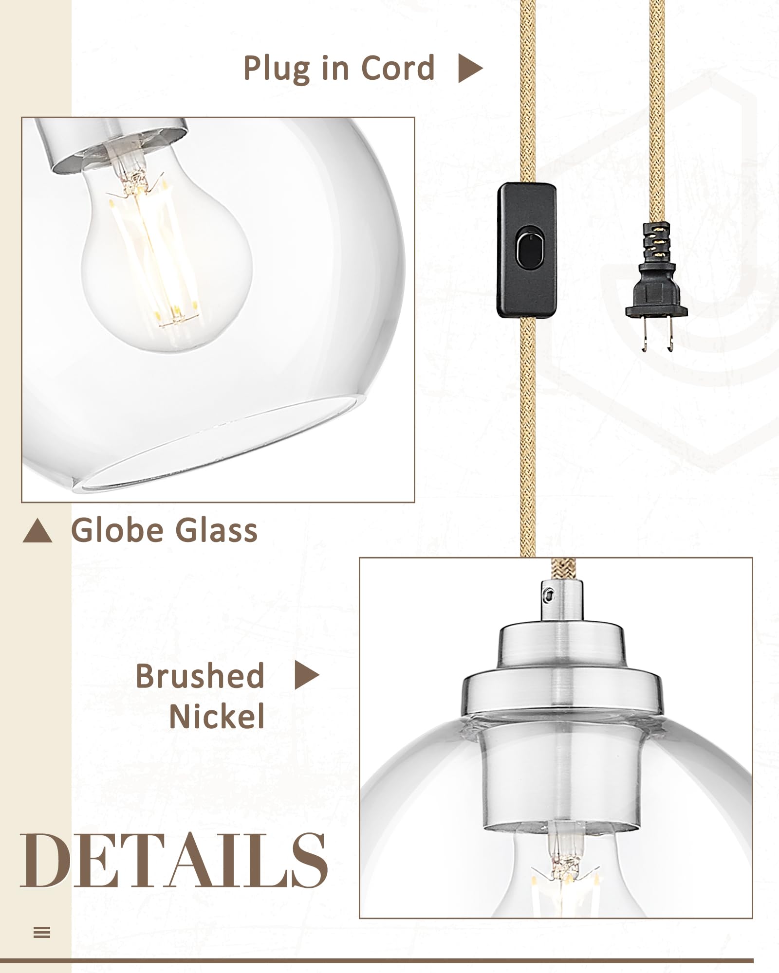 Modern Polished Gold Pendant Light, Mid Century Globe Hanging Light Fixture with Clear Glass for Kitchen Island Dining Room Bedroom Hallway Foyer (2 Pack), PL101BG-2PK