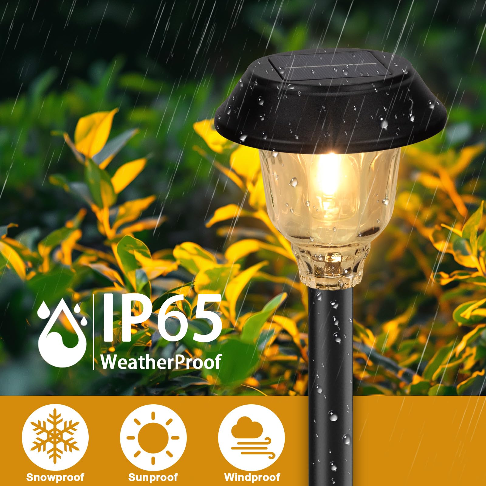 Solar Lights Outdoor Waterproof, Metal Glass Solar Pathway Lights Outdoor 6 Pack, Bright LED Outdoor Solar Lights for Garden Pathway Walkway