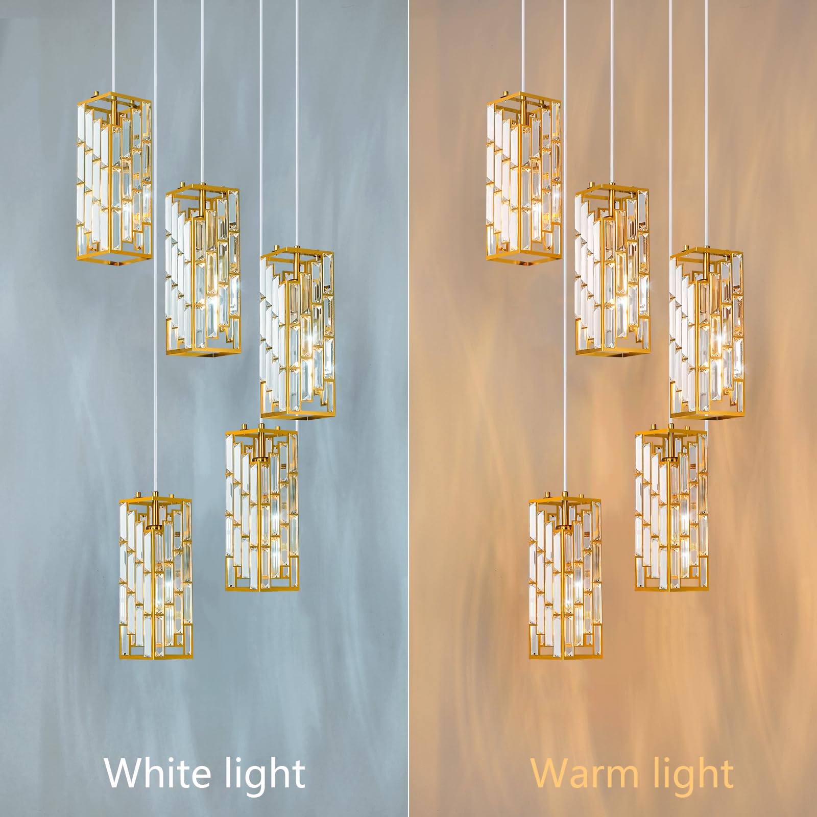 Gold Pendant Lighting Modern Pendant Light, Mini Crystal Chandeliers,Adjustable Pendant Light Fixture for Kitchen Island Dinning Room Bedroom (3 Pack)