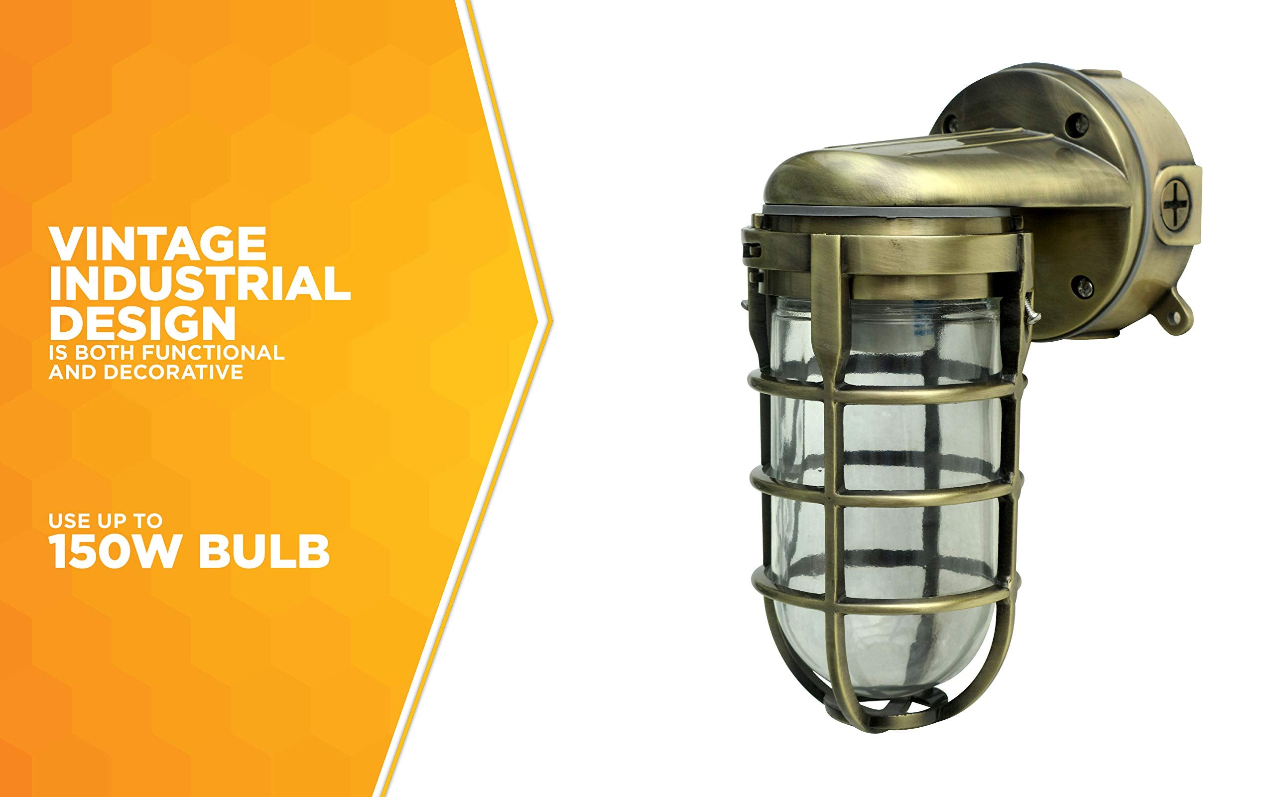 Wall Mount Light in Hammered Black Finish Sturdy Die Cast Aluminum Cage; 100 Watt Incandescent; Industrial Design; Suitable for Indoor and Outdoor Use