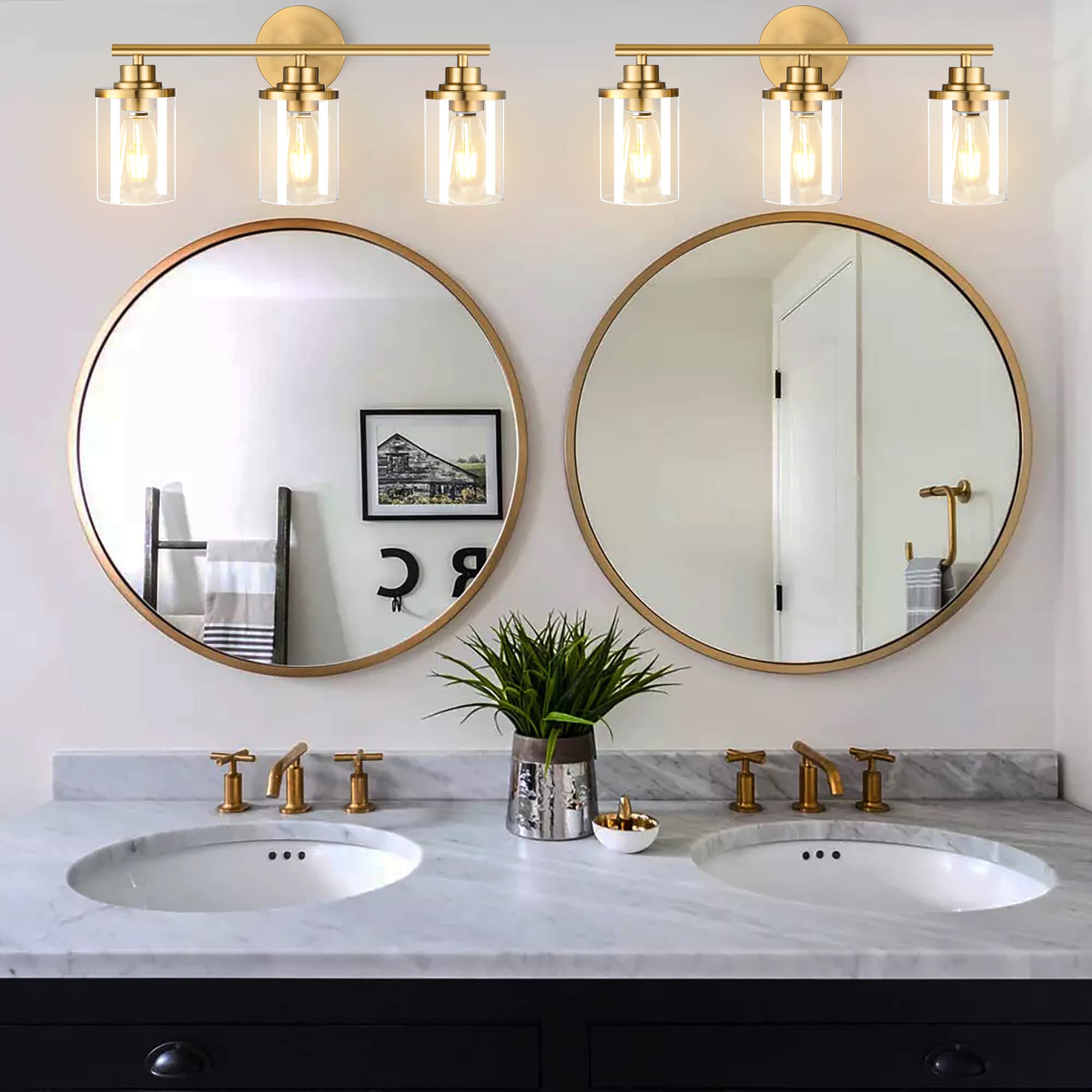 Bathroom Light Fixtures,Vanity Lights,Gold Bathroom Lights Over Mirror,Brushed Gold Vanity Light for Bathroom,20'' Brass Gold 3-Light Modern Bathroom Sconce