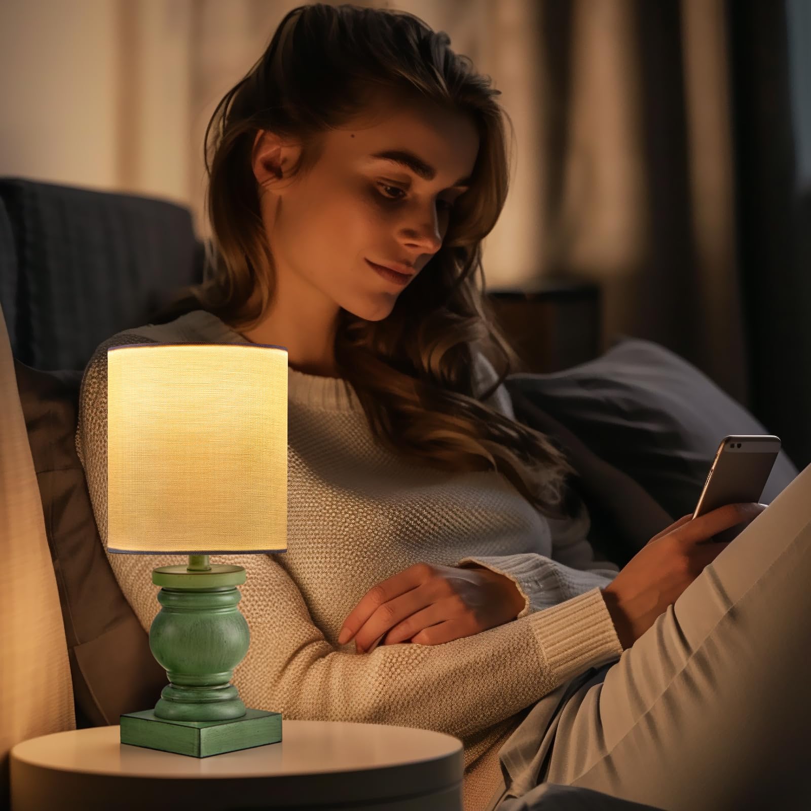 12.25" Small Table Lamp for Bedroom Living Room Simple Retro Wood Grain Farmhouse Bedside Lamps Suitable for Nightstand Children's Room or University Dormitory