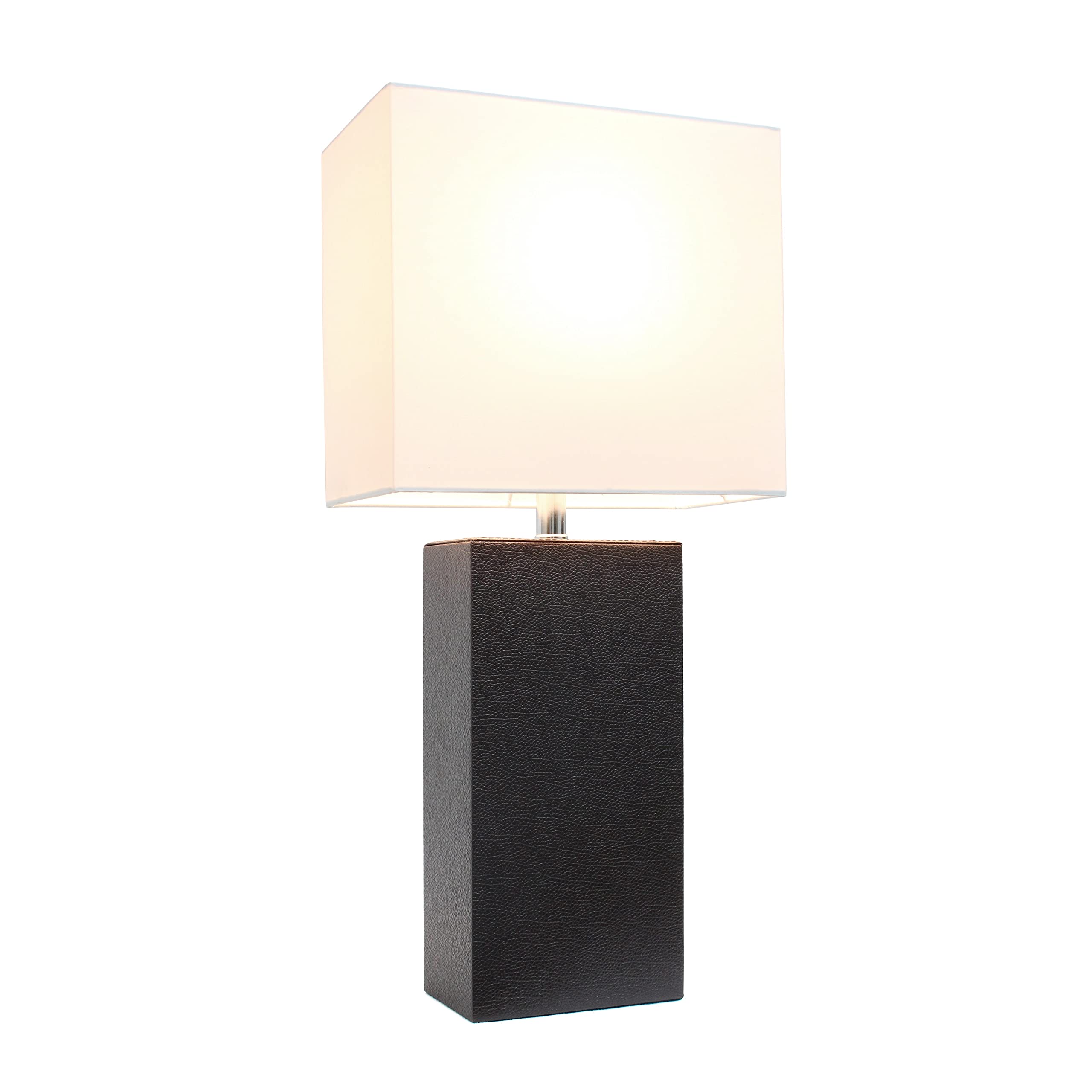 Modern Leather Table Lamp with White Fabric Shade, Gray (Pack of 1)