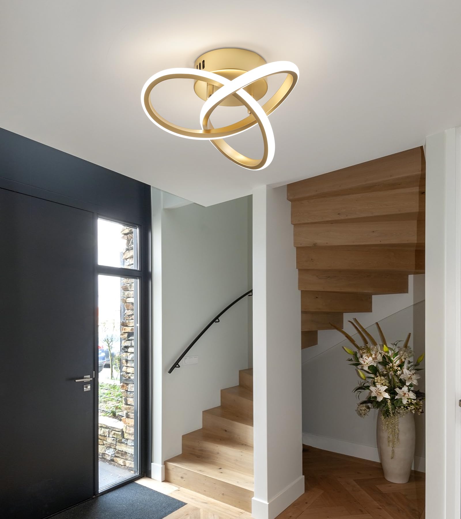 Modern LED Ceiling Light Fixtures Gold Semi Flush Mount Ceiling Lamp Hallway Lights for Bedroom Bathroom Entryway Closet Balcony Stair Laundry Room Curved Design