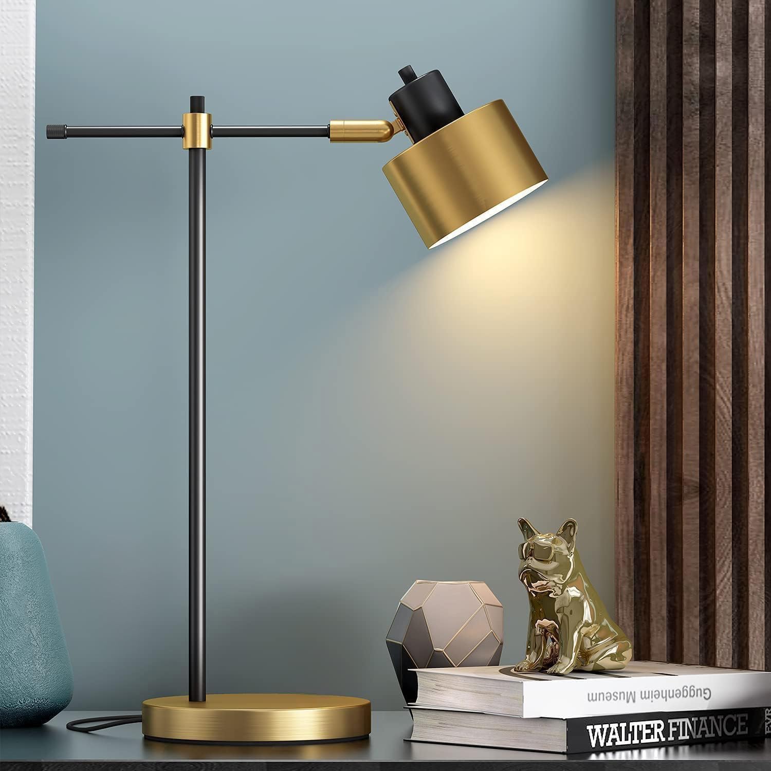 OYEARS 22.2“ Modern Industrial Desk Lamp for Reading LED Metal Table Lamp Light for Office Bedroom Study Room Living Room Nightstand Bedside Lamps Gold and Matte Black Accent Finish (Bulb Included)