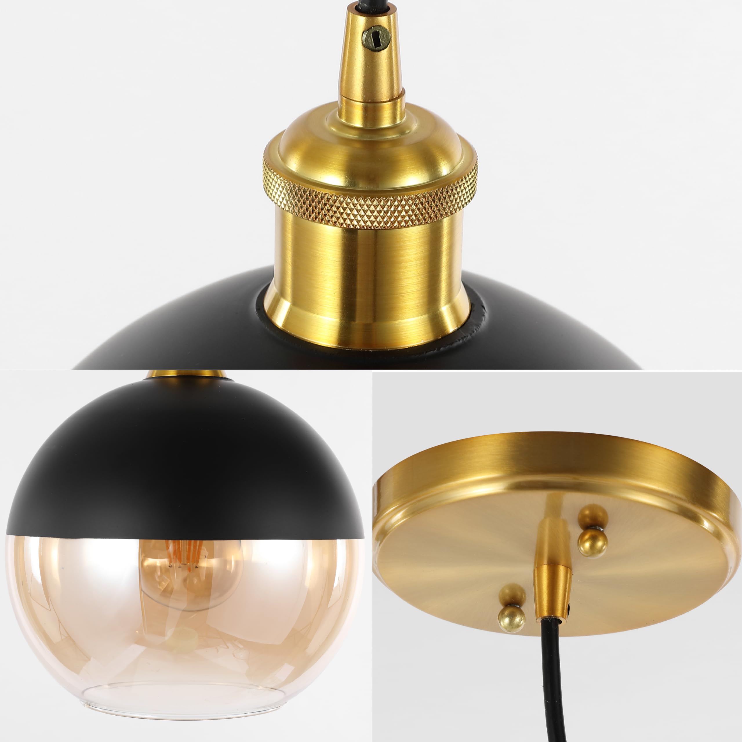 7.5" Adjustable Drop Globe Metal/Glass LED Pendant Contemporary Transitional Dimmable Dining Room Living Room Kitchen Foyer Bedroom Hallway, Brass Gold/Black