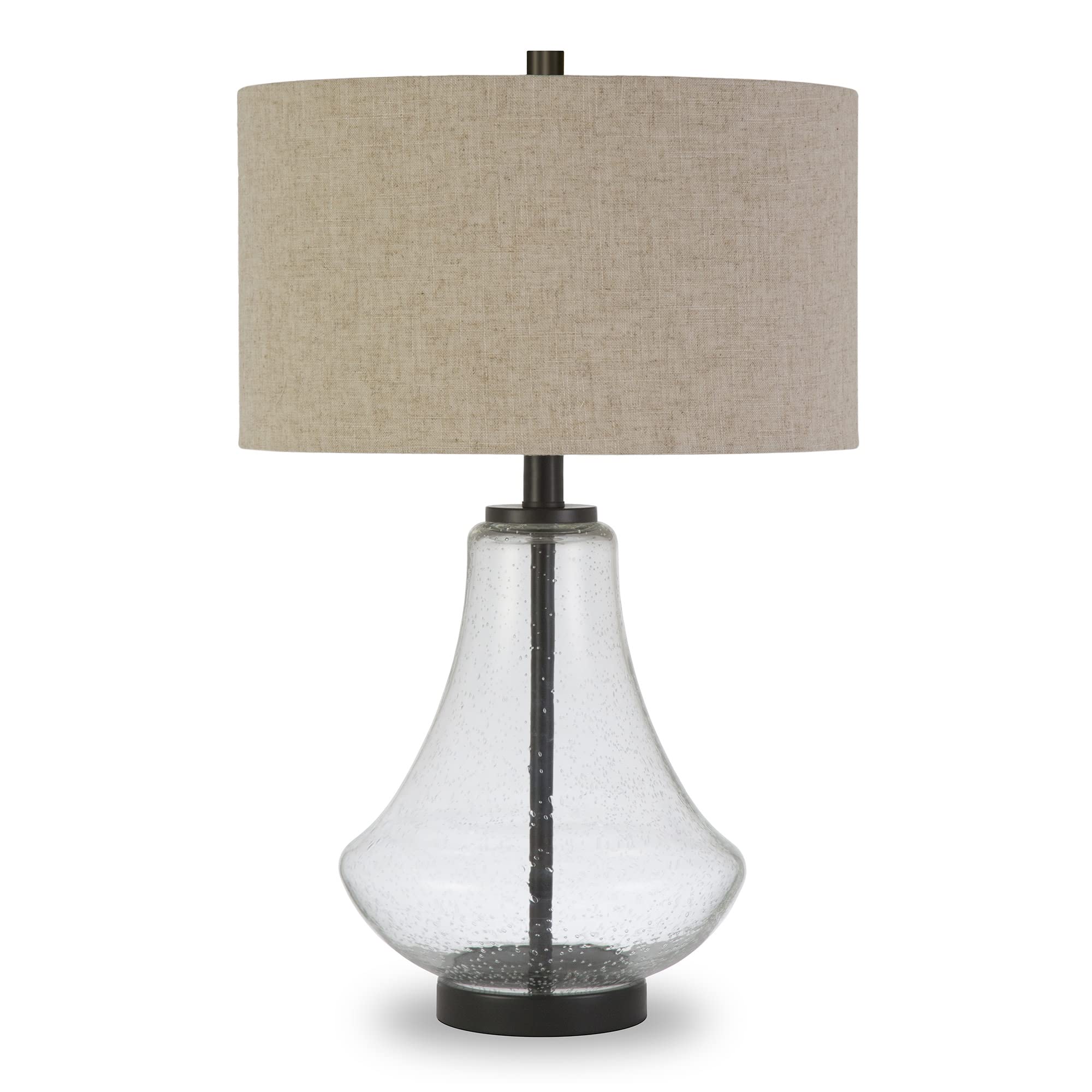 23" Tall Table Lamp with Fabric Shade in Seeded Glass/Antique Bronze/Flax