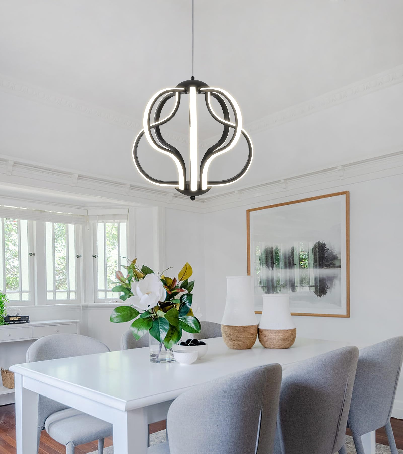 Modern Led Chandelier,Chrome Hanging Pendant Lights for Dining Room Foyer Entryway Kitchen Living Room 8 Lights