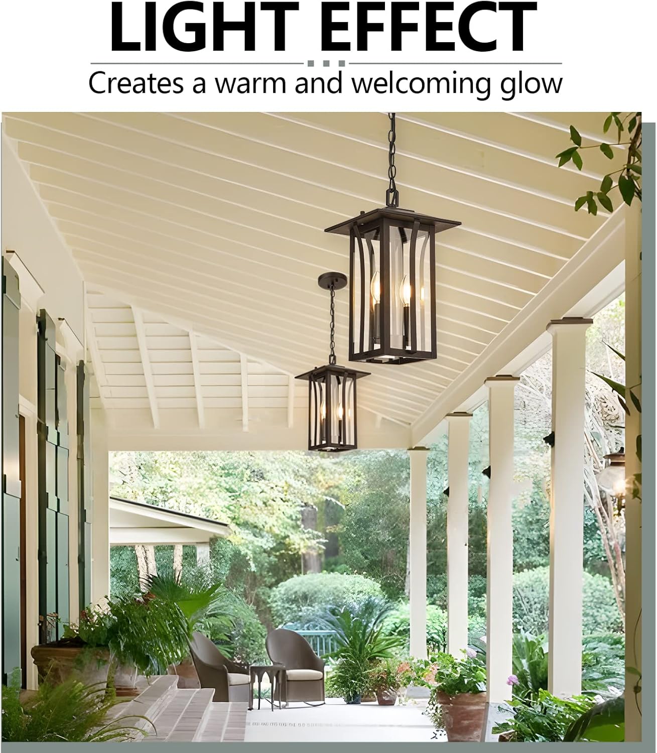 Outdoor Pendant Lights for Porch,Exterior Hanging Light Fixtures,Outdoor Lantern Pendant Light in Textured Black Finish w/Clear Glass Panel - 2451-1H