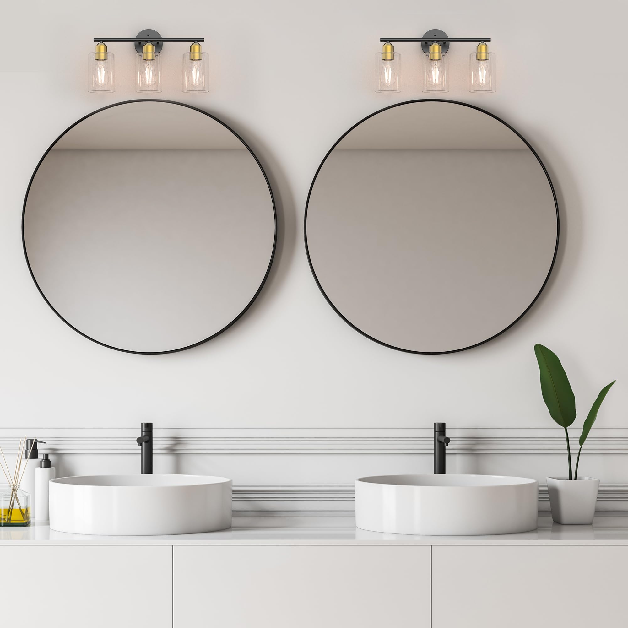 Bathroom Vanity Light Fixtures Matte Black Bathroom Lighting Fixture, 3 Lights Bathroom Light Fixture Over Mirror, Modern Black Vanity Light, UL Certified Wall Sconces with Glass Shades