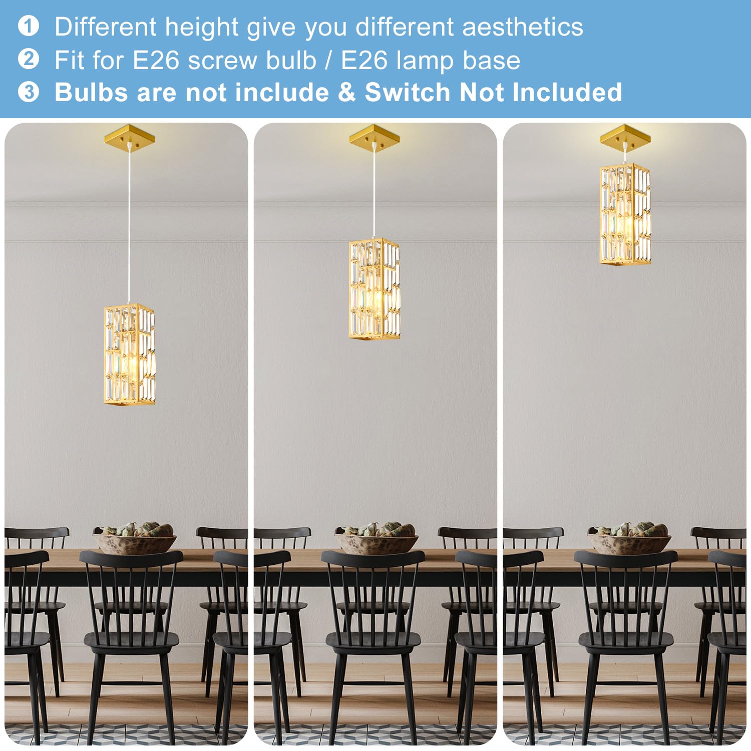 Modern Crystal Gold Pendant Light Fixtures for Kitchen Island Luxury Gold Chandelier Perfect for Dining Room, Bedroom, Kitchen, Living Room