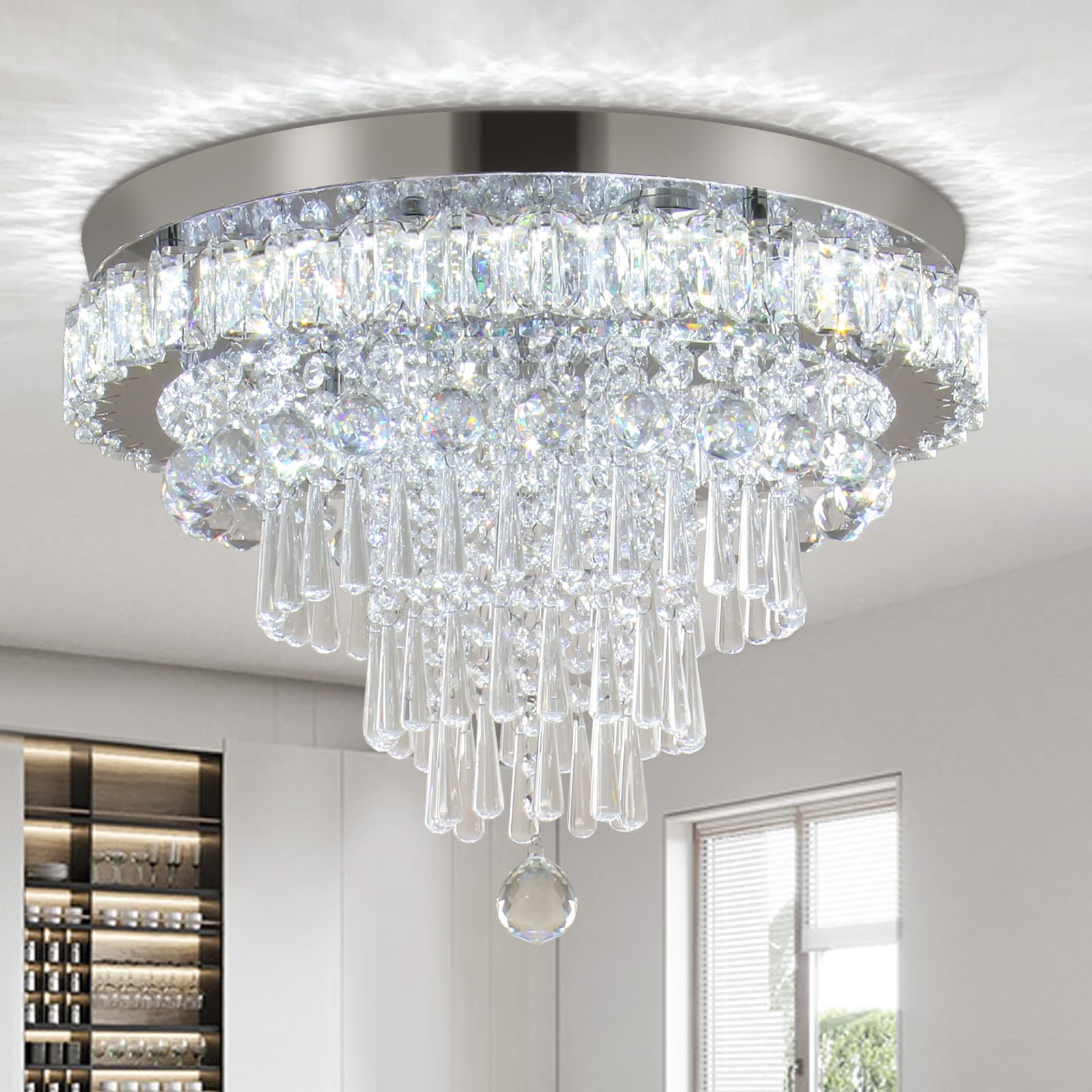 19.7" Crystal Chandeliers Crystal Ceiling Light Fixtures LED Flush Mount Light Modern Chandelier for Living Room Bedrooms Dining Room 6500K Cool White