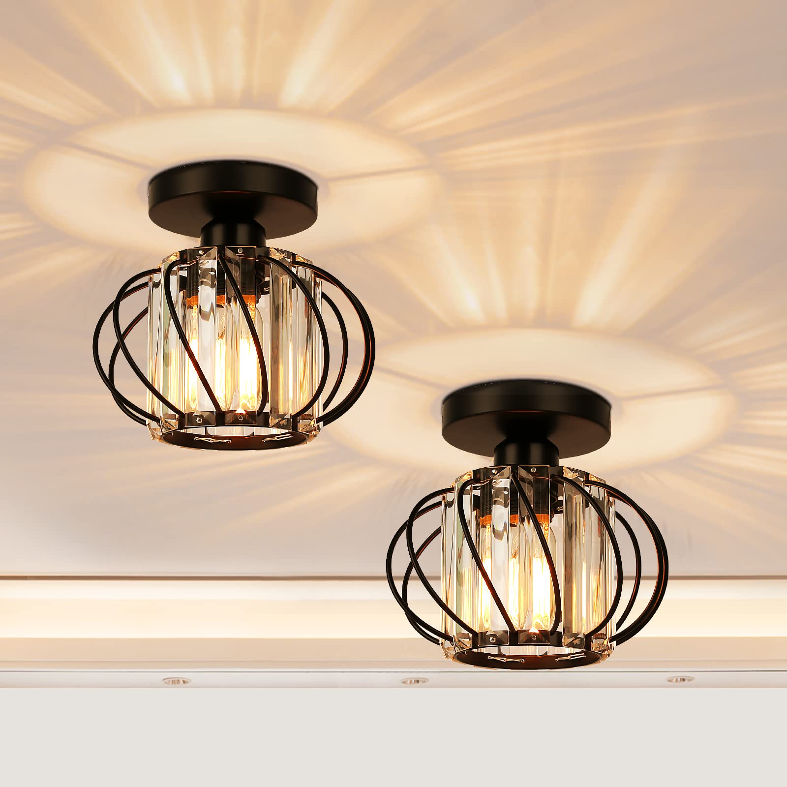 Semi Flush Mount Ceiling Light - Gold Light Fixture Flush Mount Light Metal Cage Close to Ceiling Light fixtures Hallway Light Fixtures Ceiling for Bedroom Living Room Kitchen Bathroom Entryway