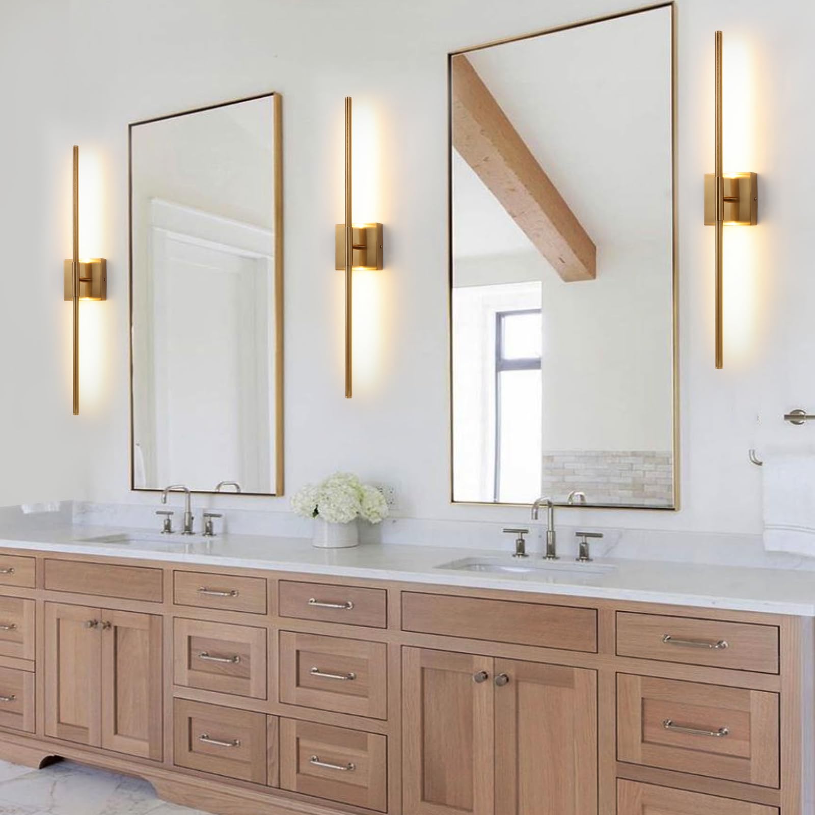 Brushed Gold LED Wall Sconces Set of 2 with Warm White Light